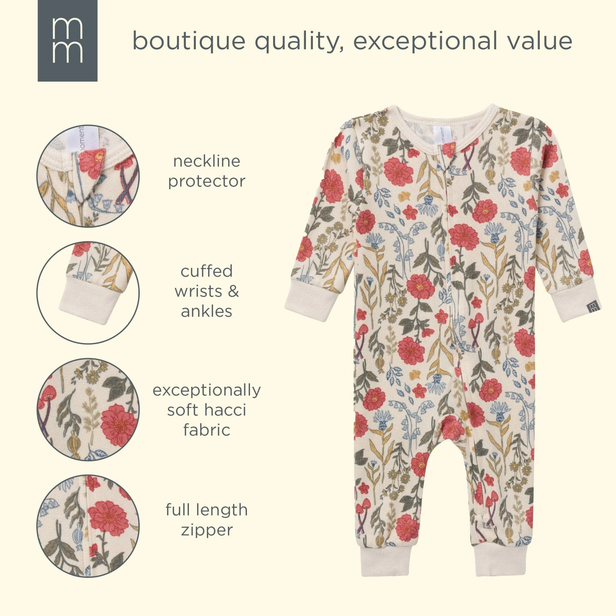 Girls Off-White Floral Snug Fit Footless Pajamas - Image 8