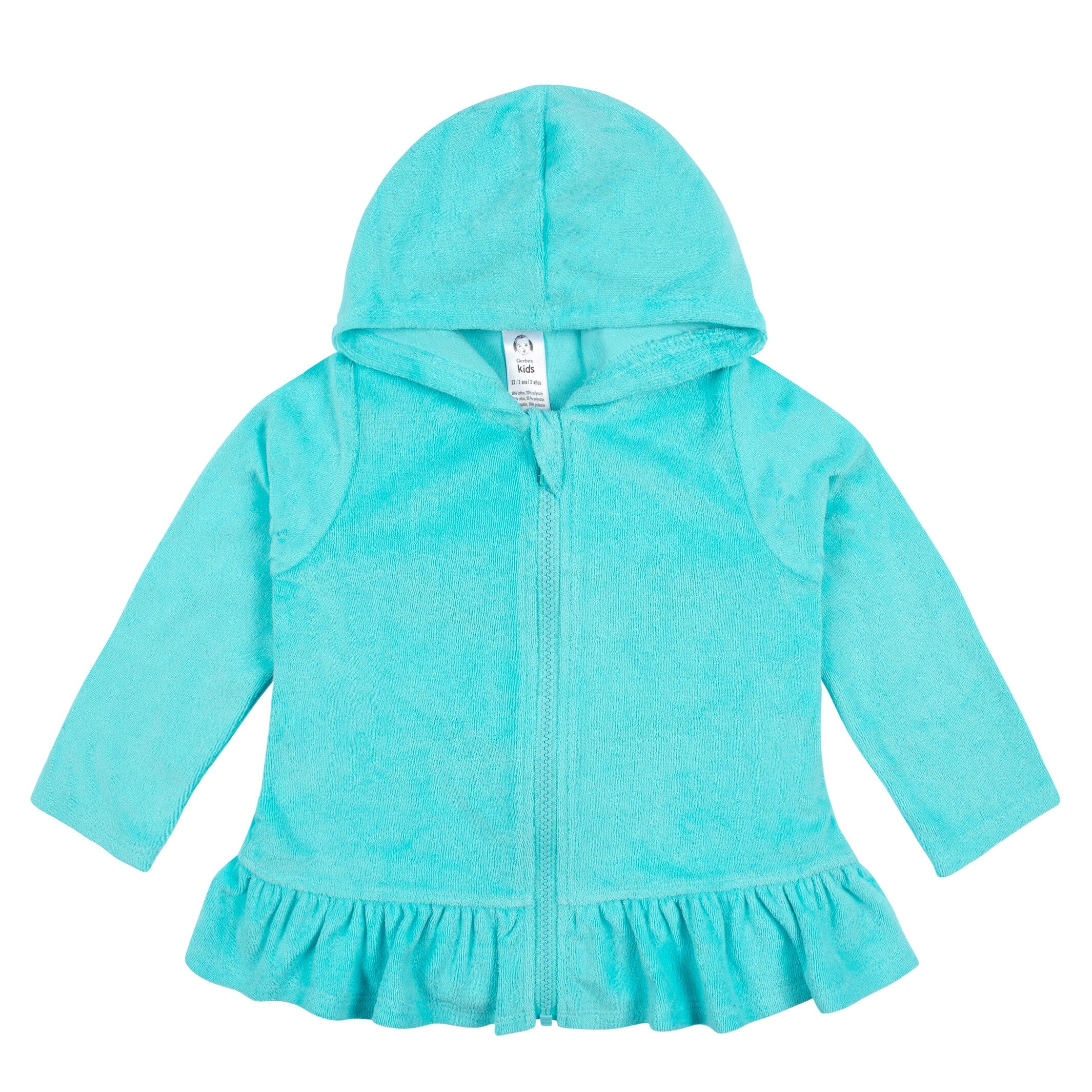 Embroidered Baby & Toddler Girls Aqua Hooded Zip Front Terry Swim Coverup - Image 5