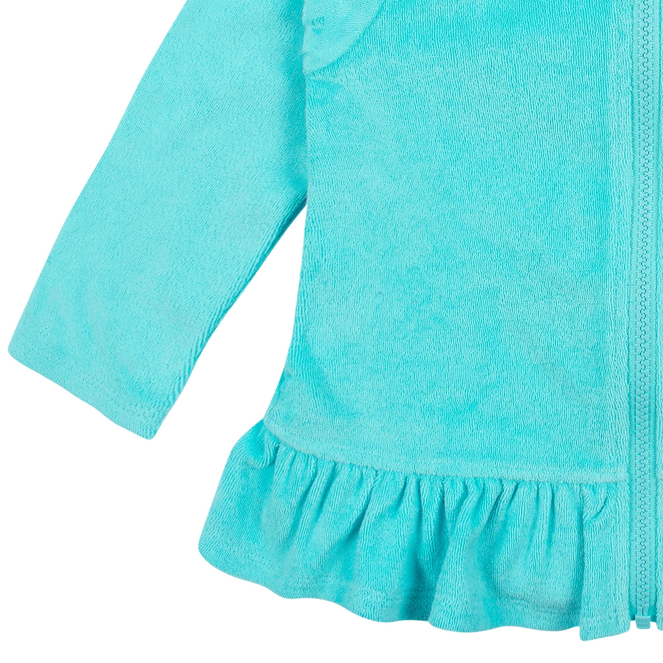 Embroidered Baby & Toddler Girls Aqua Hooded Zip Front Terry Swim Coverup - Image 7