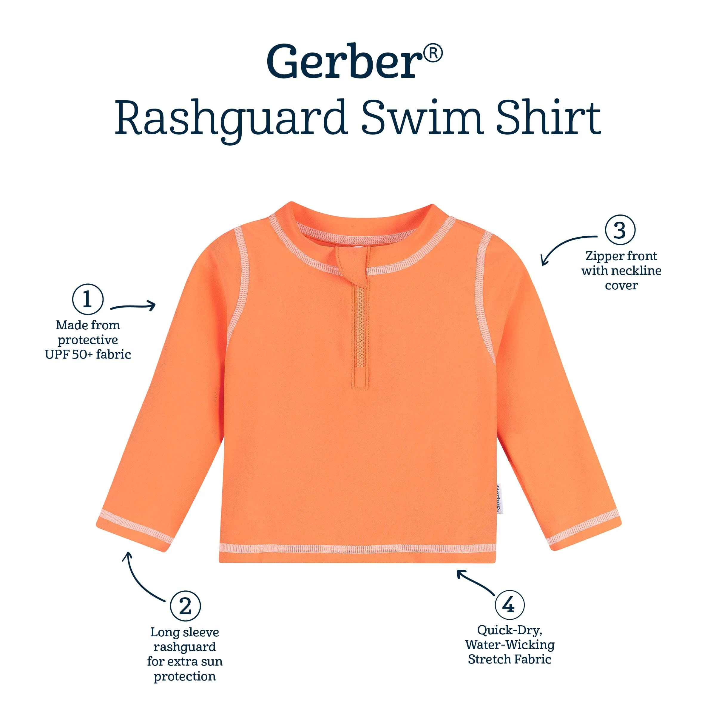Baby & Toddler Neutral UPF 50+ Melon Orange Half Zip Rash Guard - Image 6