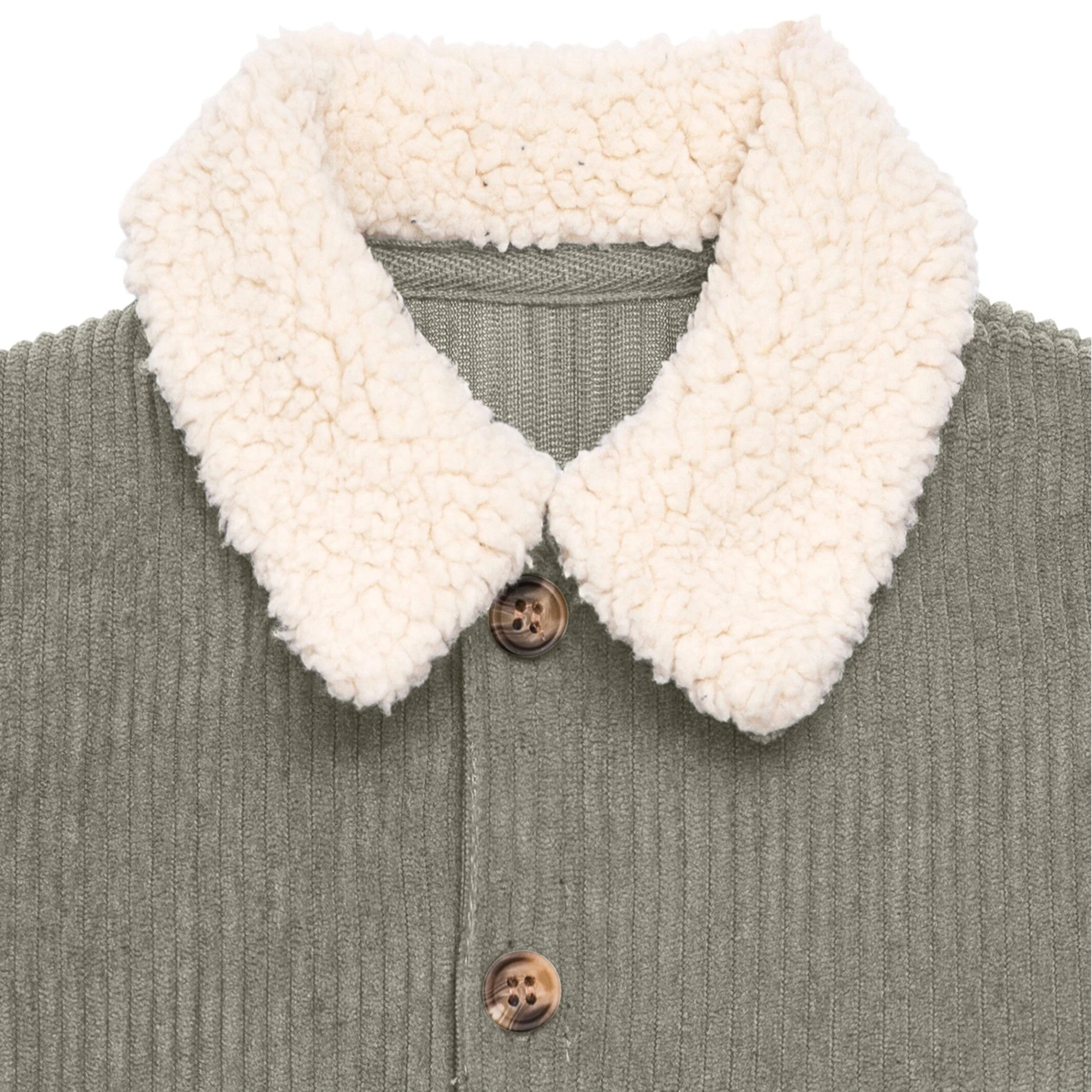 Baby Boys Dark Green Sherpa Collar Corduroy Romper - Image 2