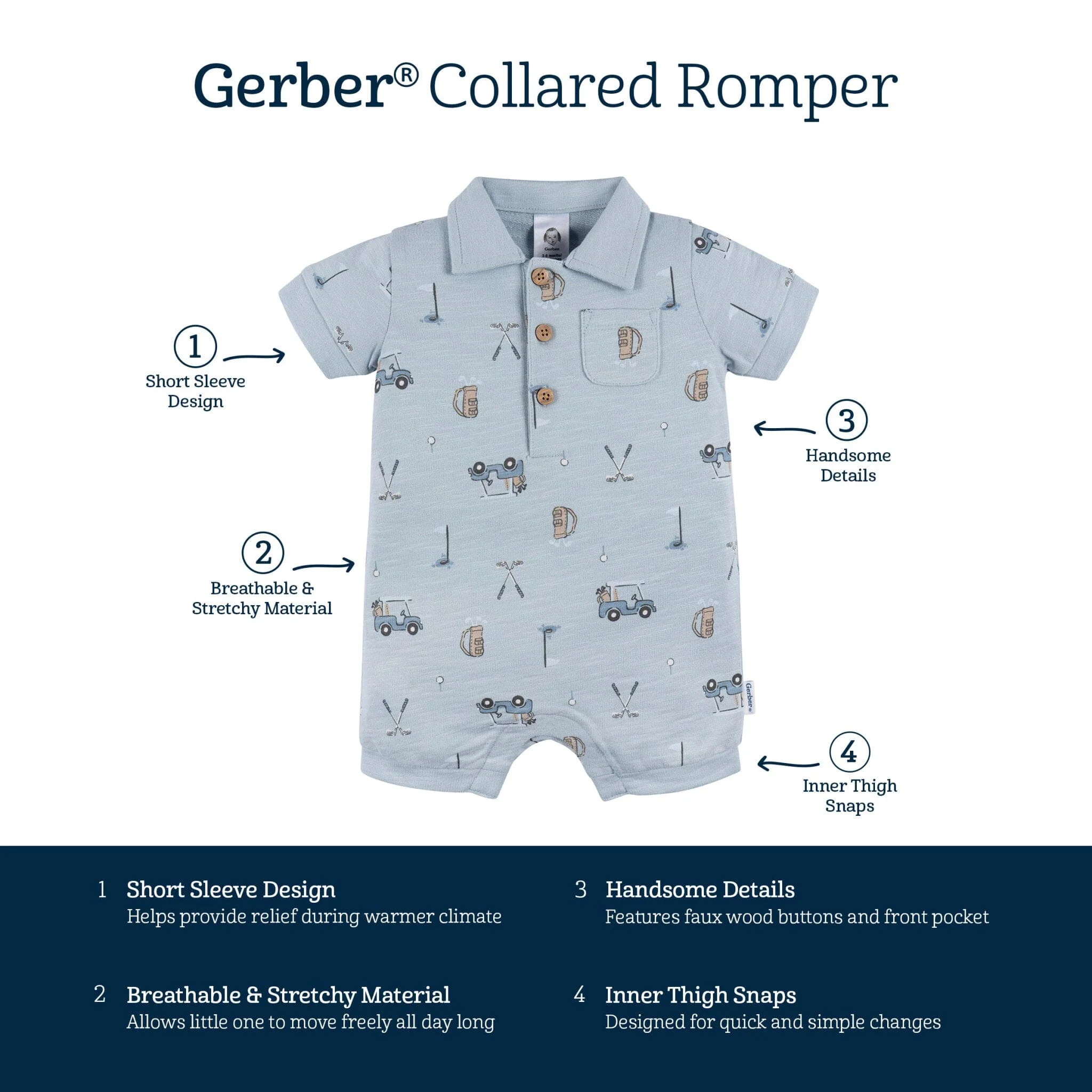 Baby Boys Golf Polo Romper - Image 7