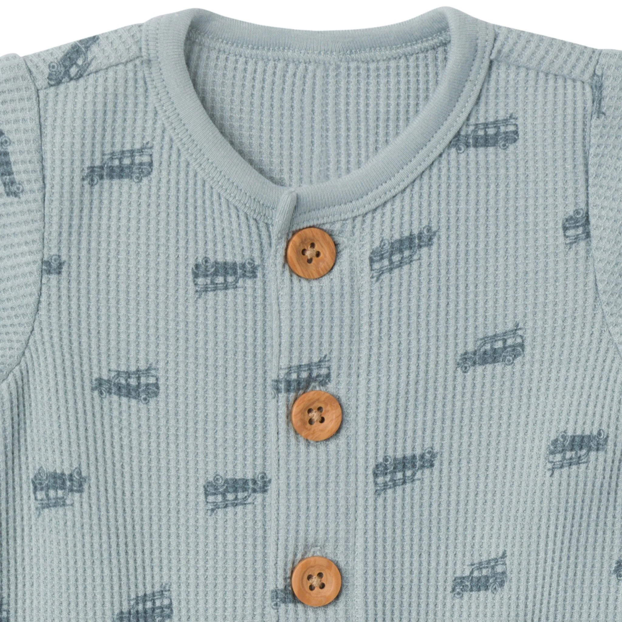 Baby Boys Teal Buggy Short Sleeve Long Leg Romper - Image 3