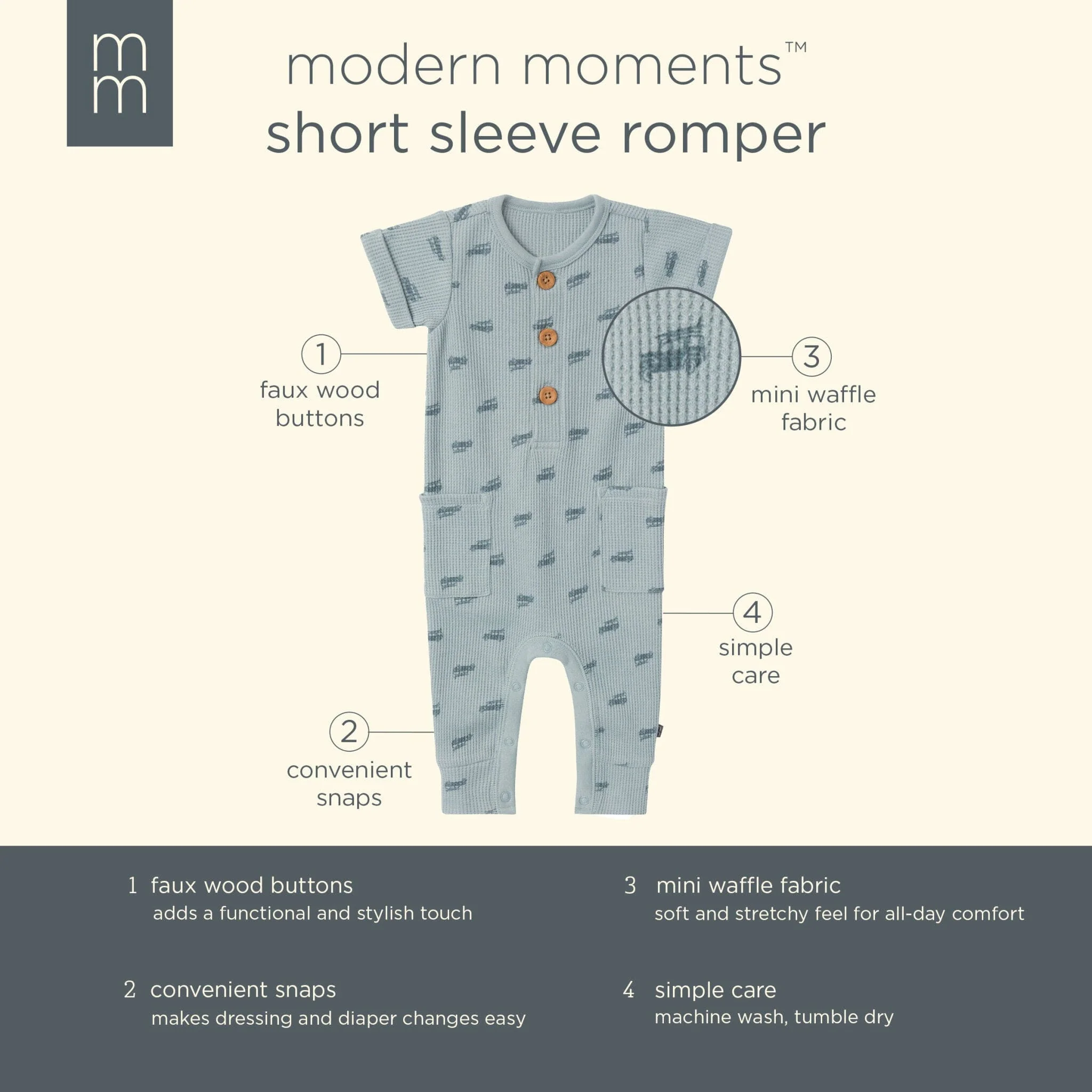 Baby Boys Teal Buggy Short Sleeve Long Leg Romper - Image 5