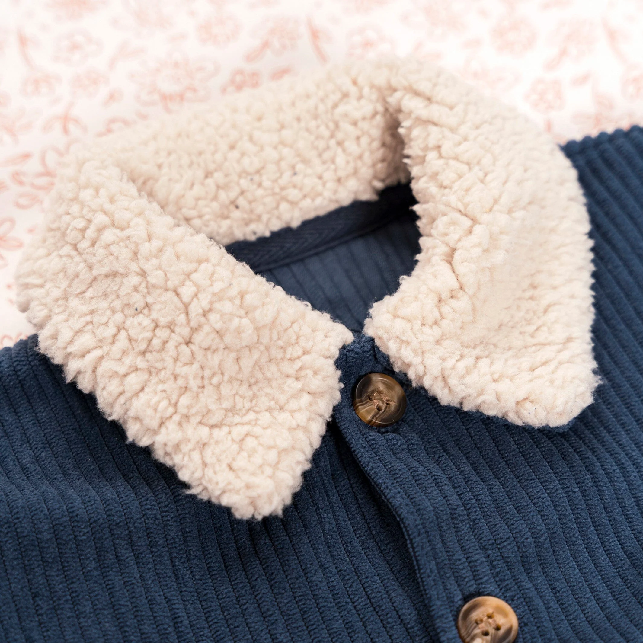 Baby Boys Navy Sherpa Collar Corduroy Romper - Image 3