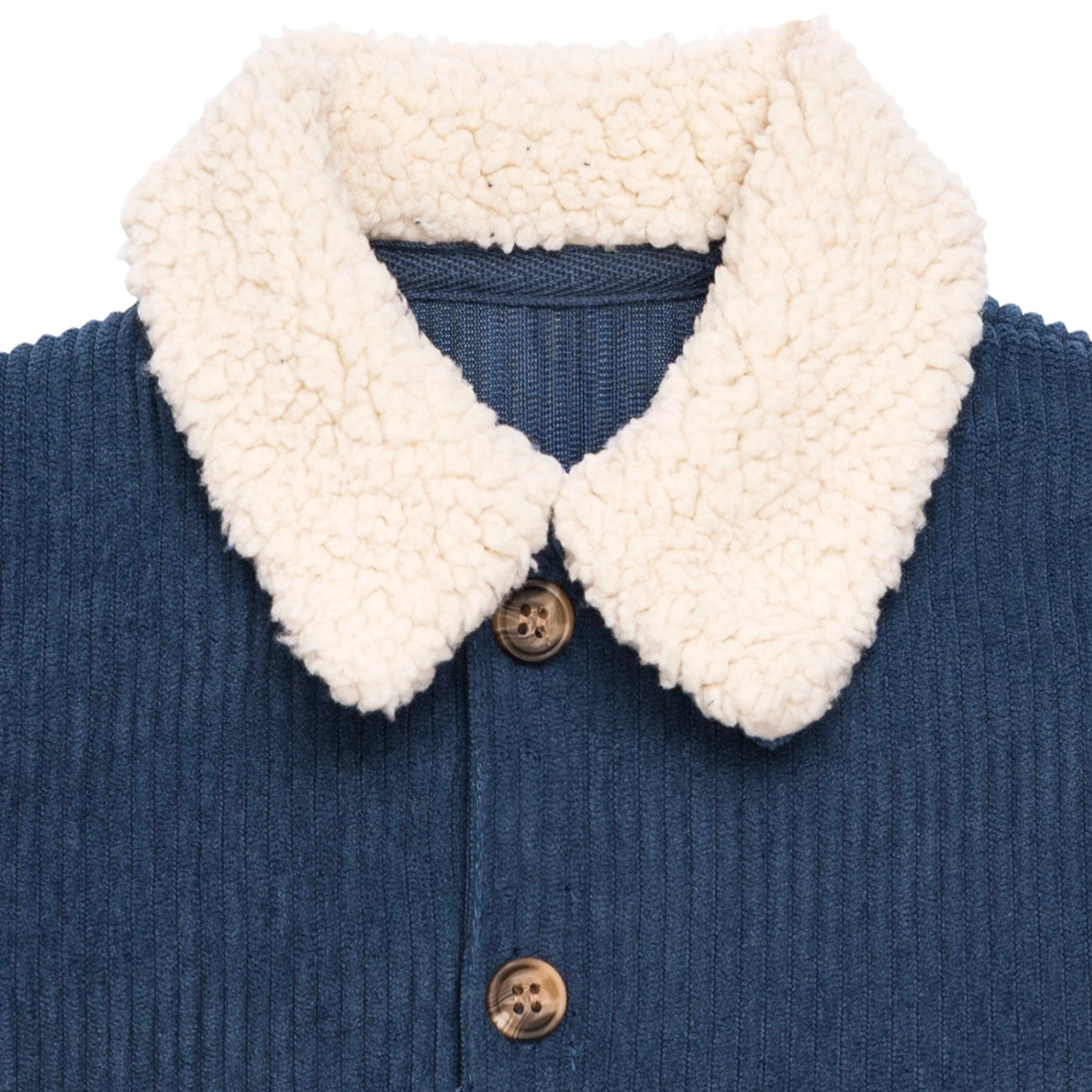 Baby Boys Navy Sherpa Collar Corduroy Romper - Image 4