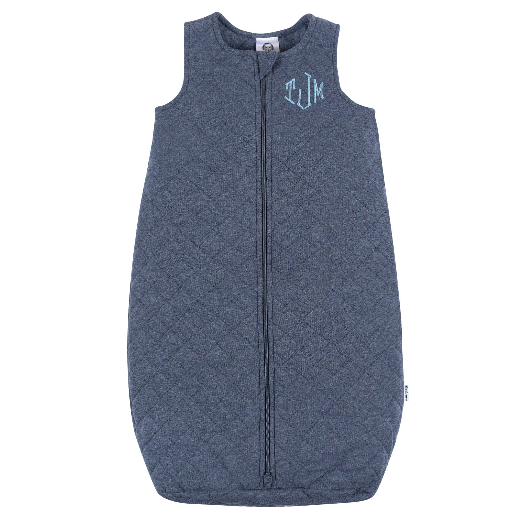 Embroidered Baby Boys Navy Heather Quilted Jersey Wearable Blanket