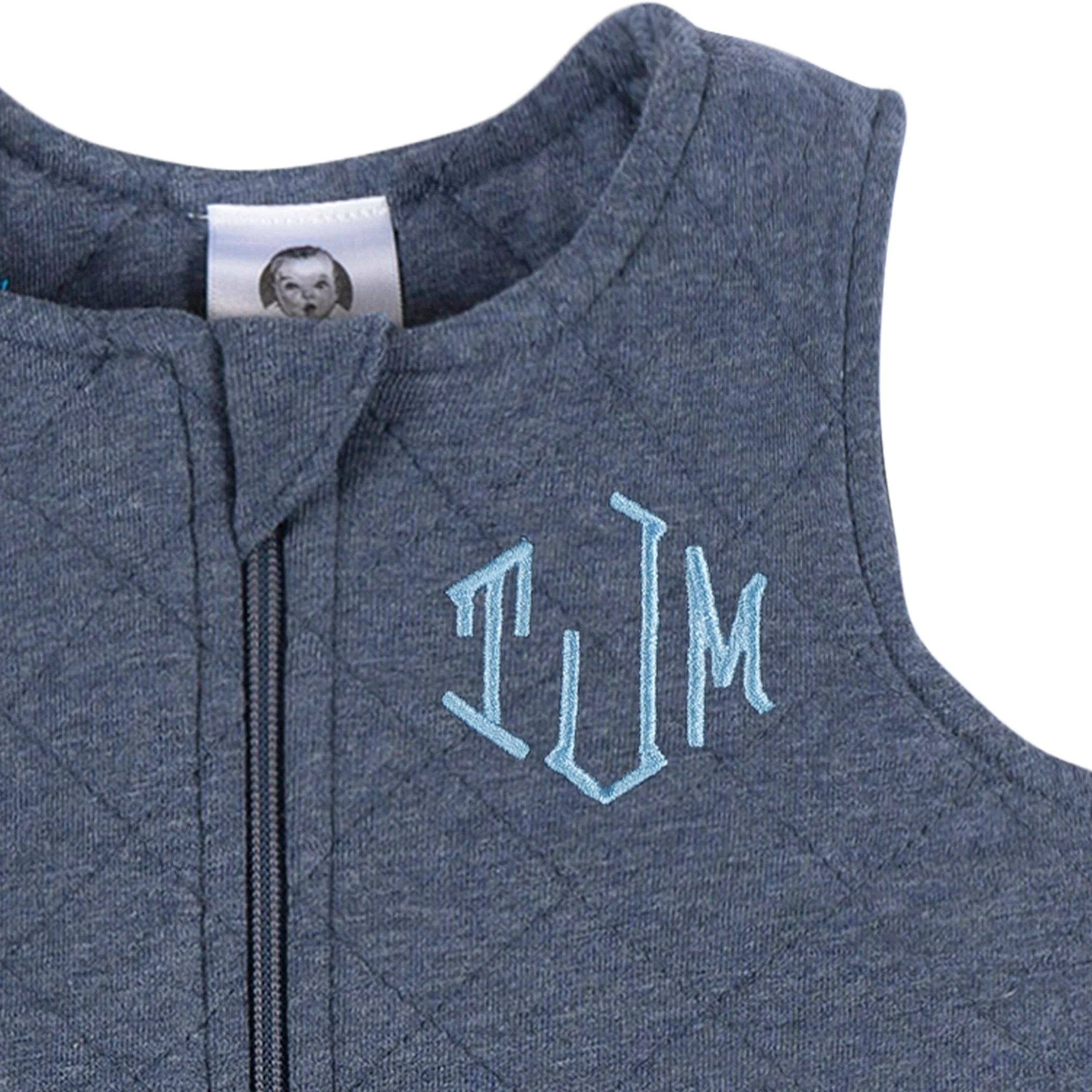 Embroidered Baby Boys Navy Heather Quilted Jersey Wearable Blanket - Image 2