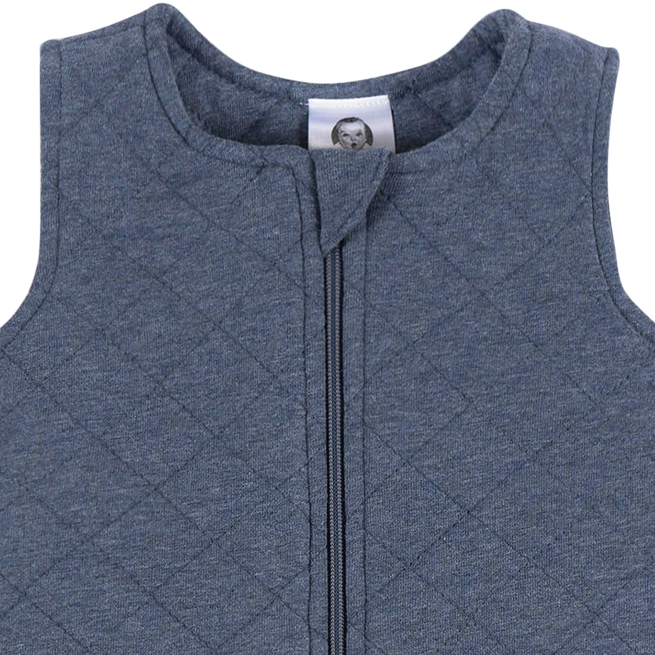 Embroidered Baby Boys Navy Heather Quilted Jersey Wearable Blanket - Image 3