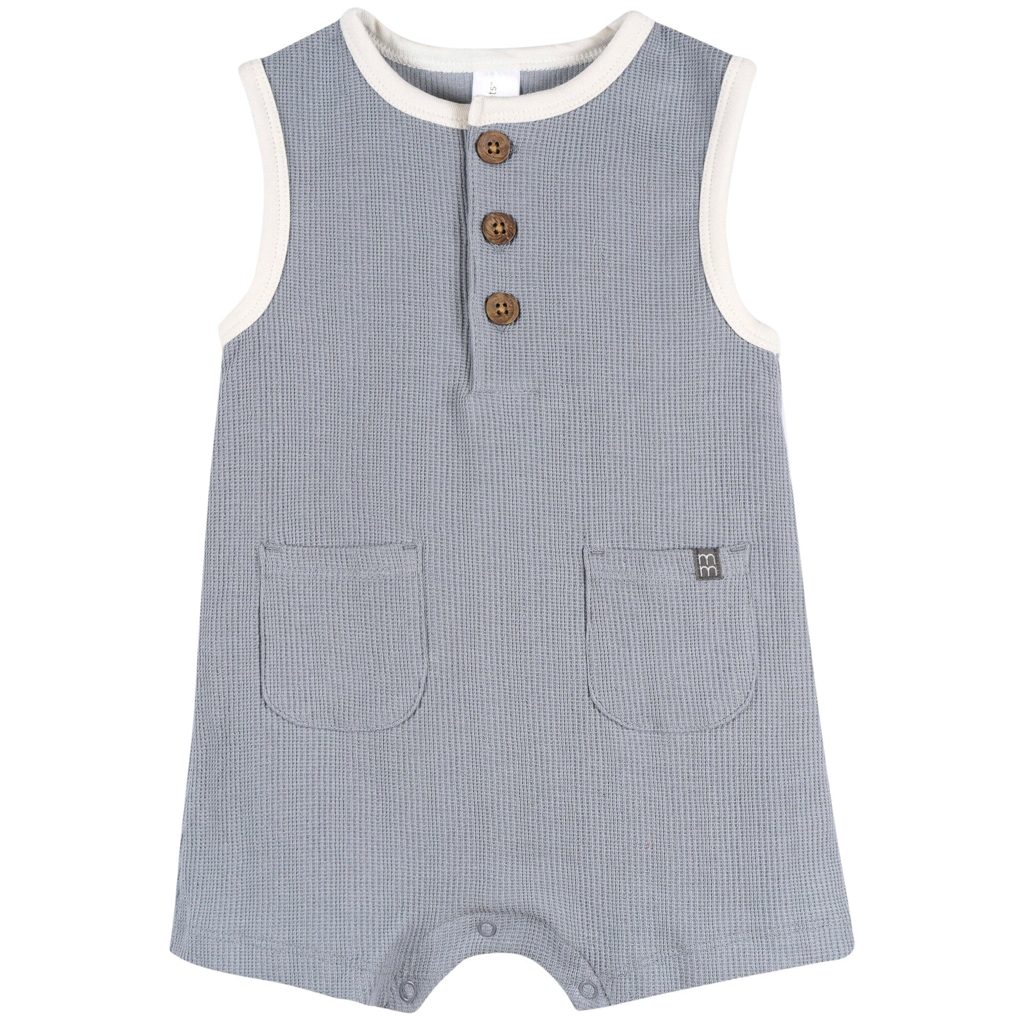 Baby Boys Blue Grey Henley Romper