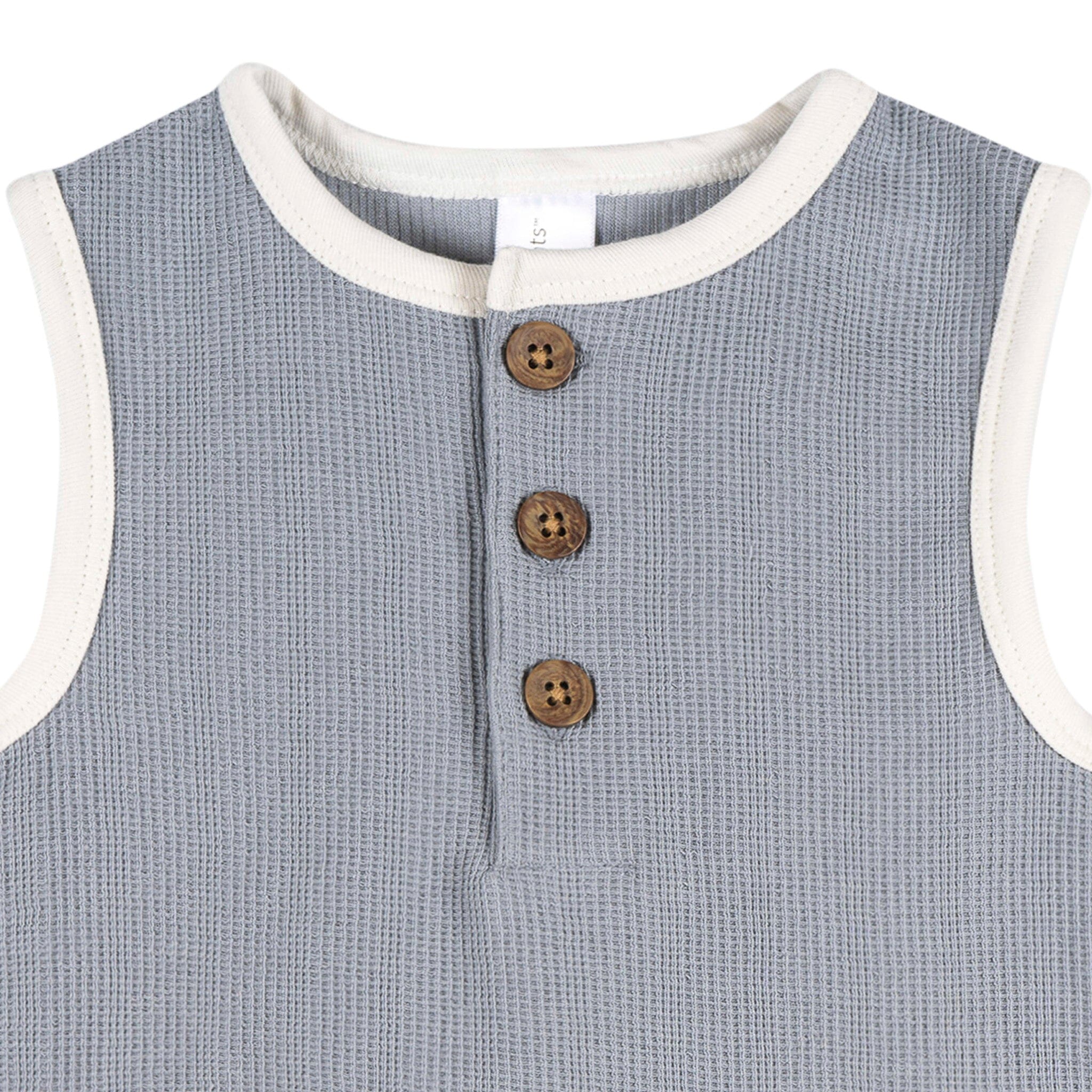 Baby Boys Blue Grey Henley Romper - Image 2