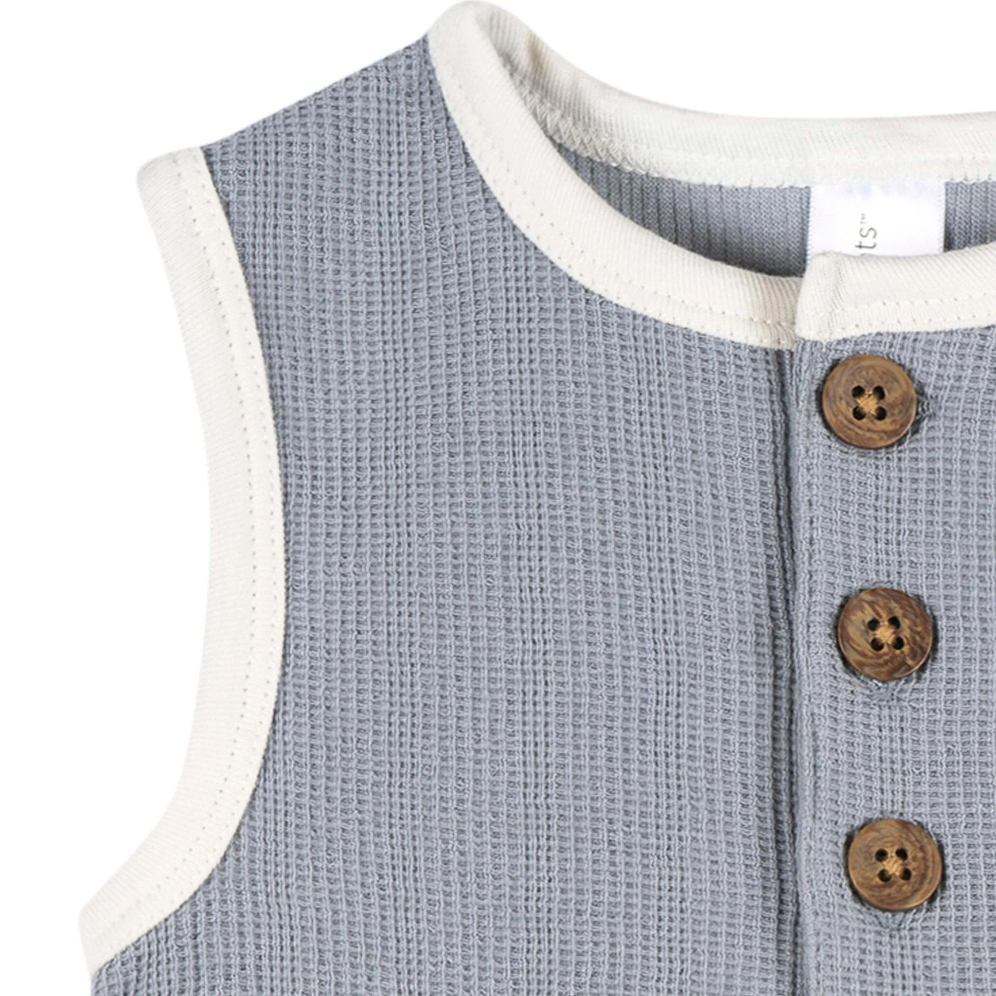 Baby Boys Blue Grey Henley Romper - Image 3