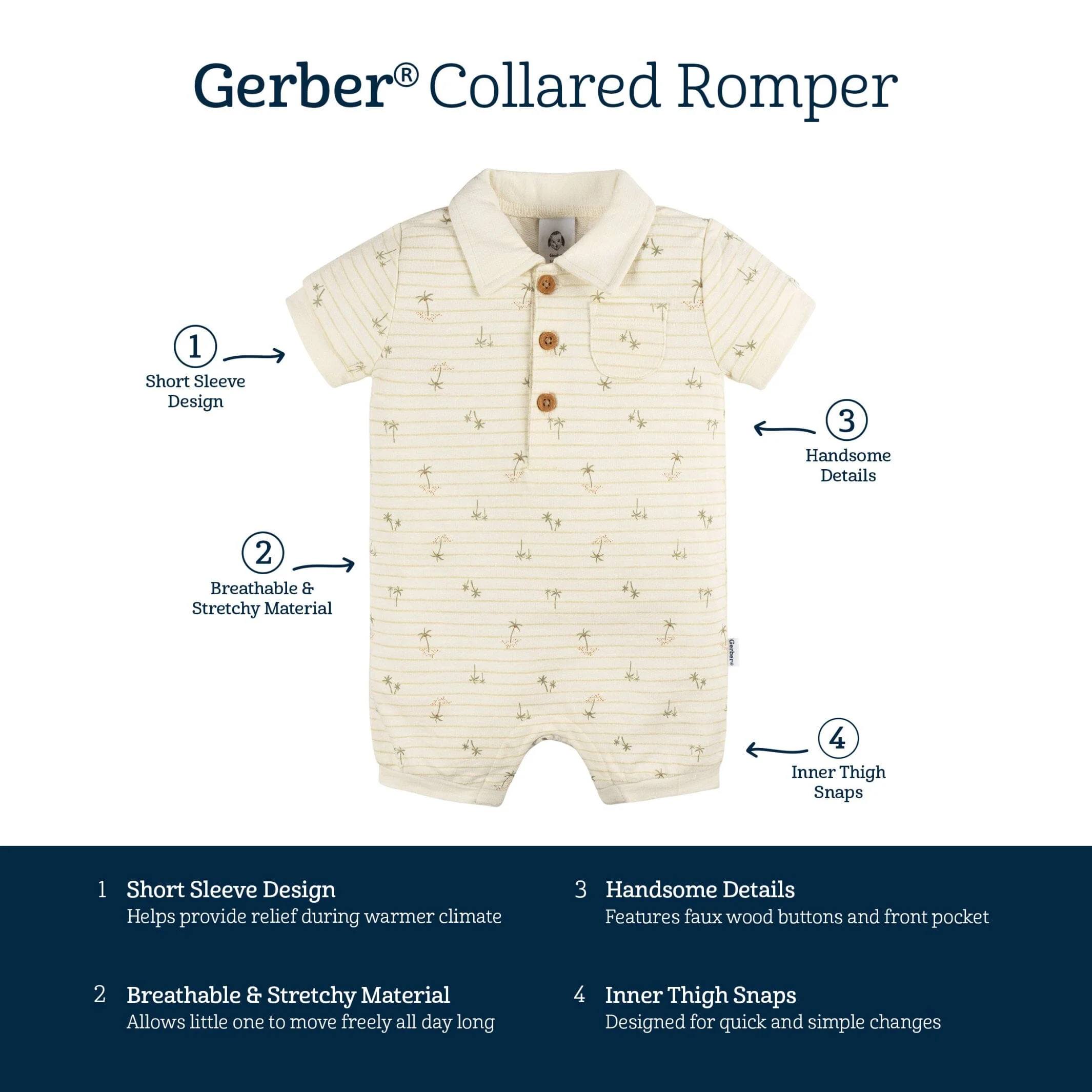 Baby Boys Palm Tree Stripe Collared Romper - Image 5