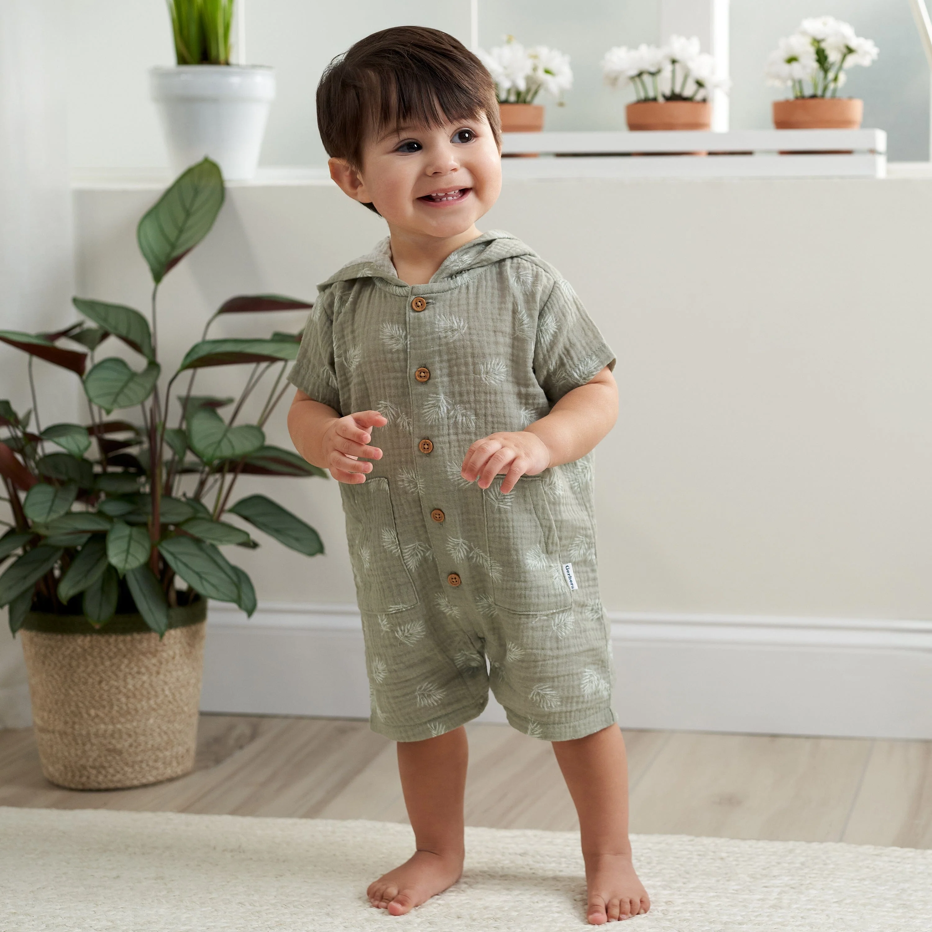 Baby Boys Palms Hooded Romper - Image 2