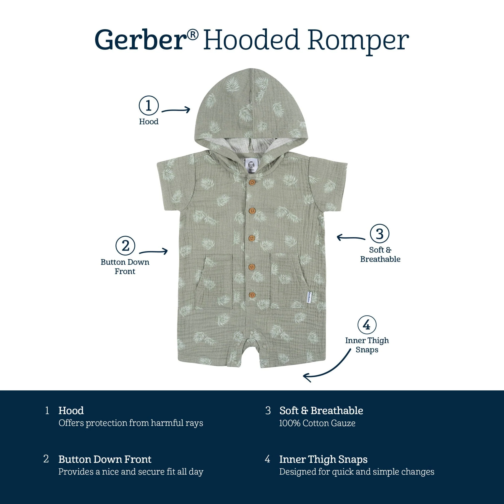 Baby Boys Palms Hooded Romper - Image 7