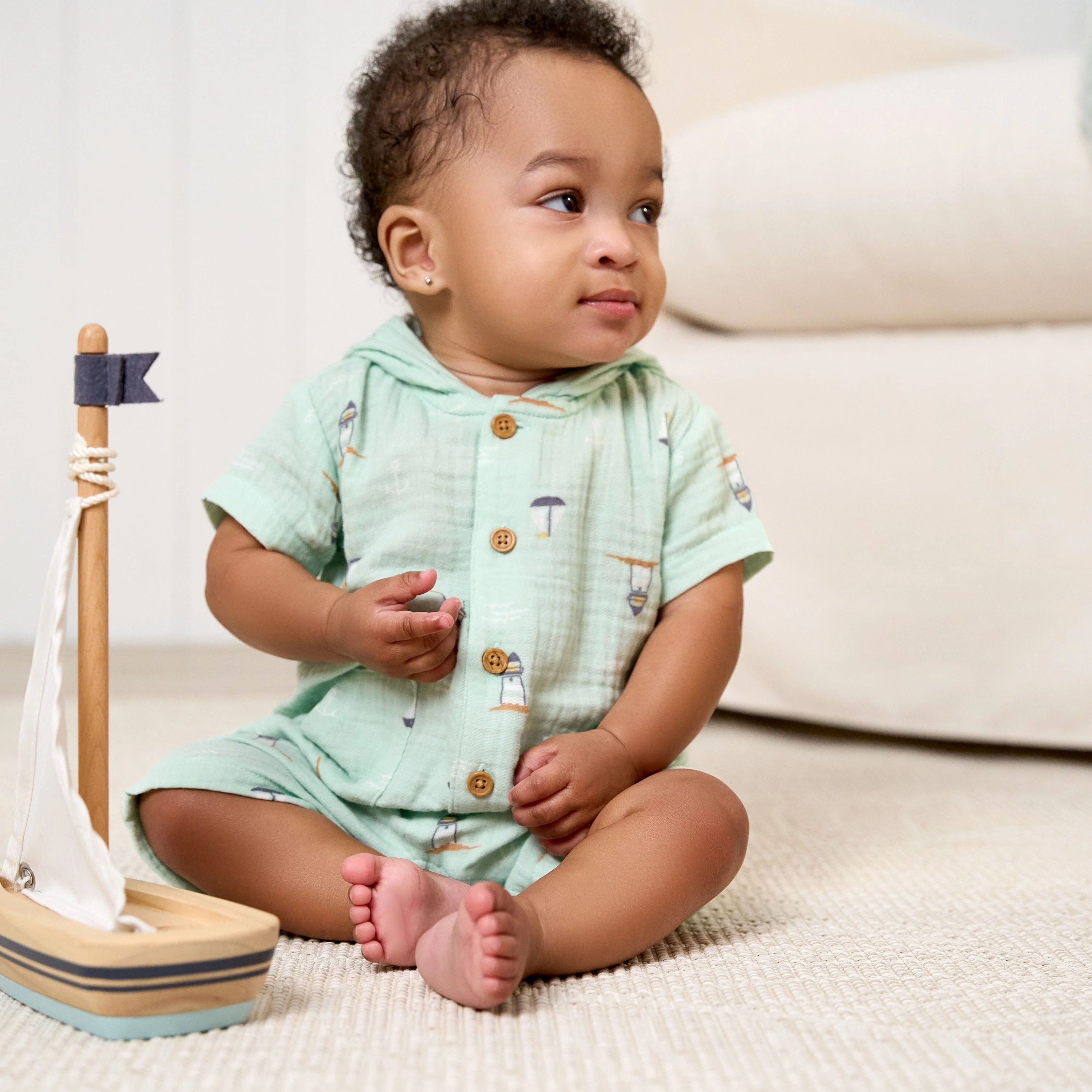 Baby Boys Sea Scene Hooded Romper - Image 2