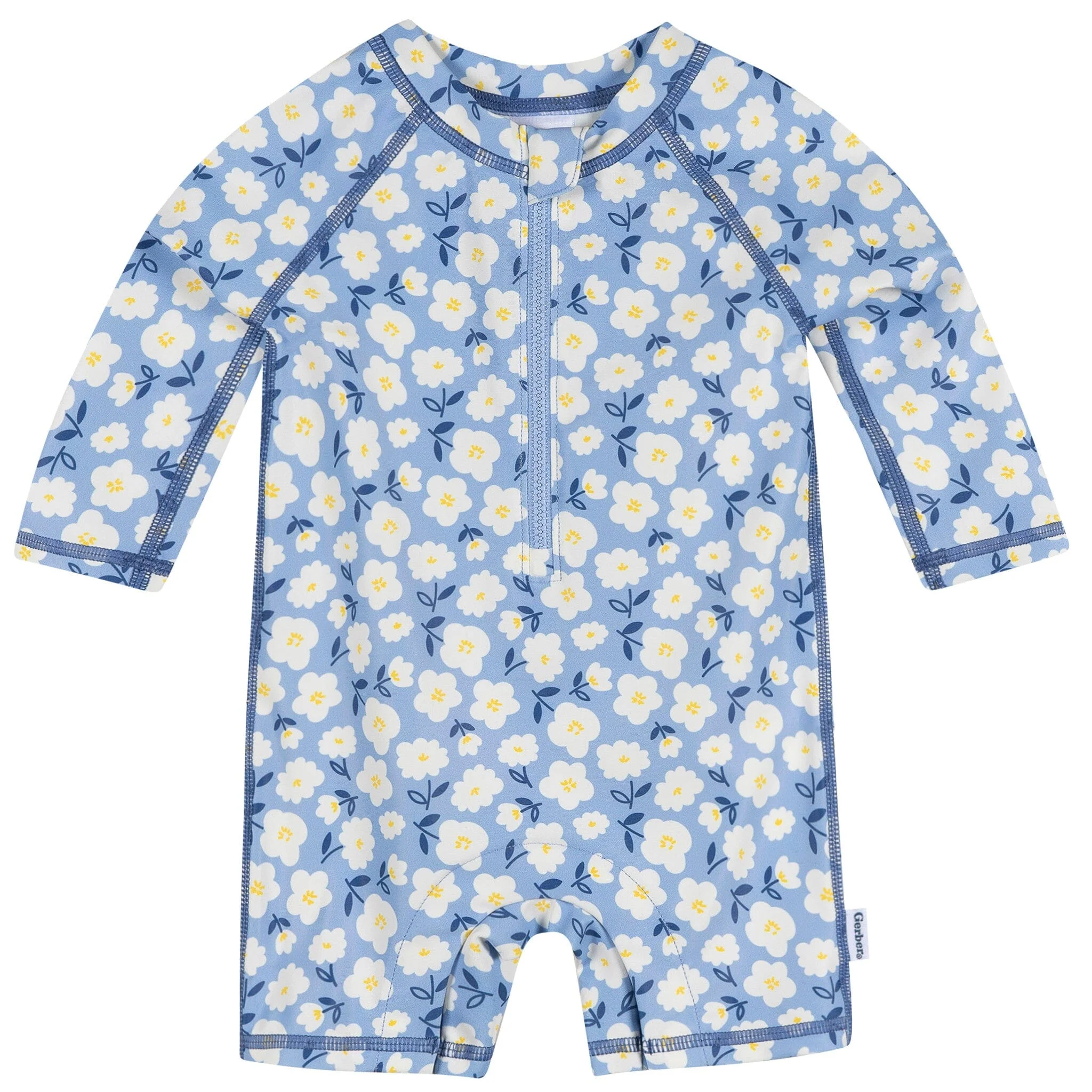 Baby Girls UPF 50+ Blue Daisies Long Sleeve Rash Guard