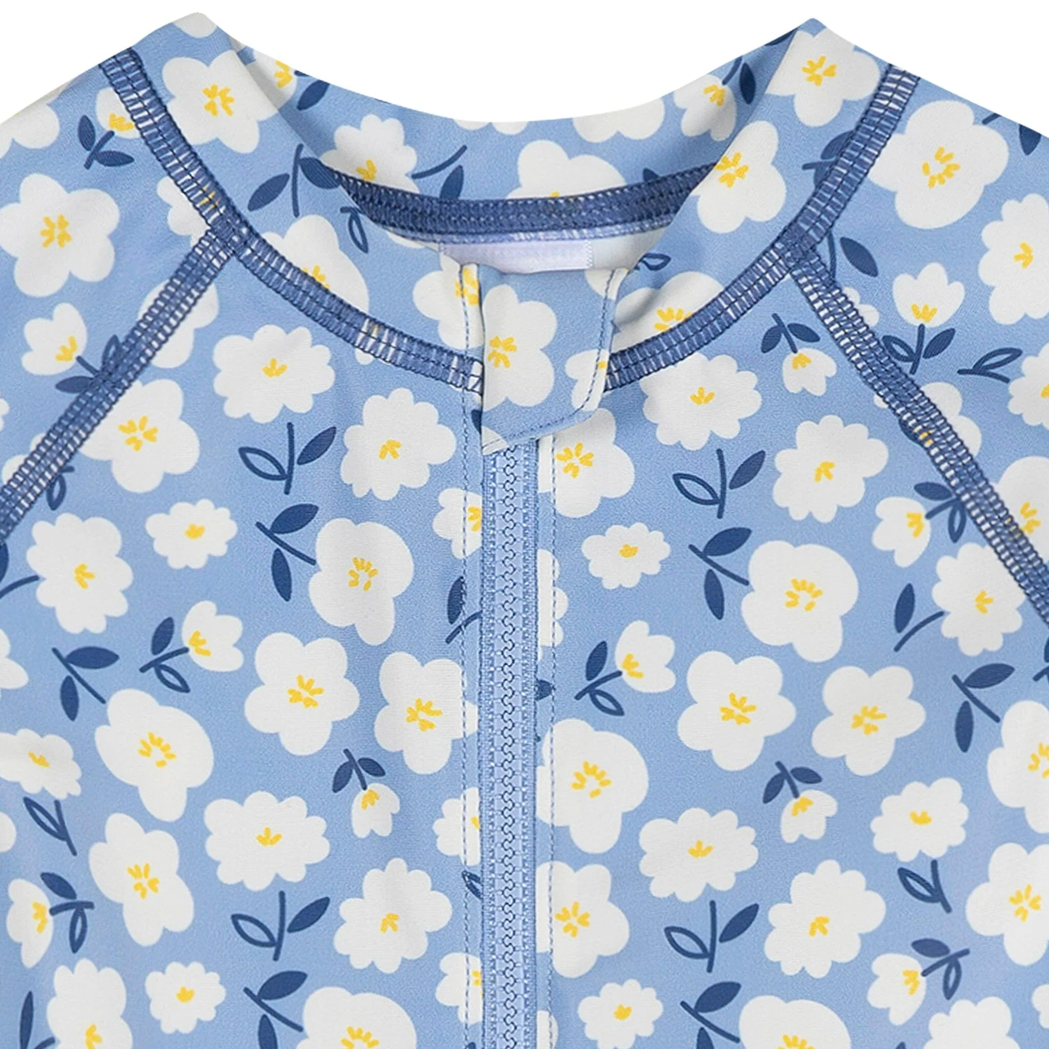 Baby Girls UPF 50+ Blue Daisies Long Sleeve Rash Guard - Image 2