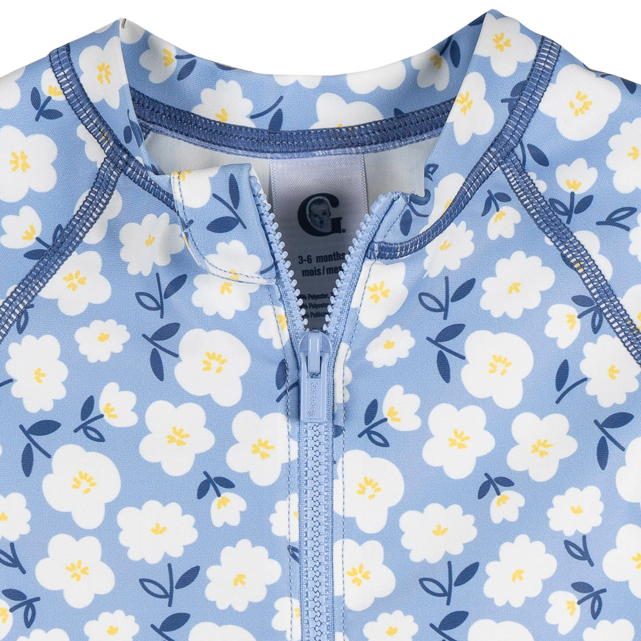 Baby Girls UPF 50+ Blue Daisies Long Sleeve Rash Guard - Image 3