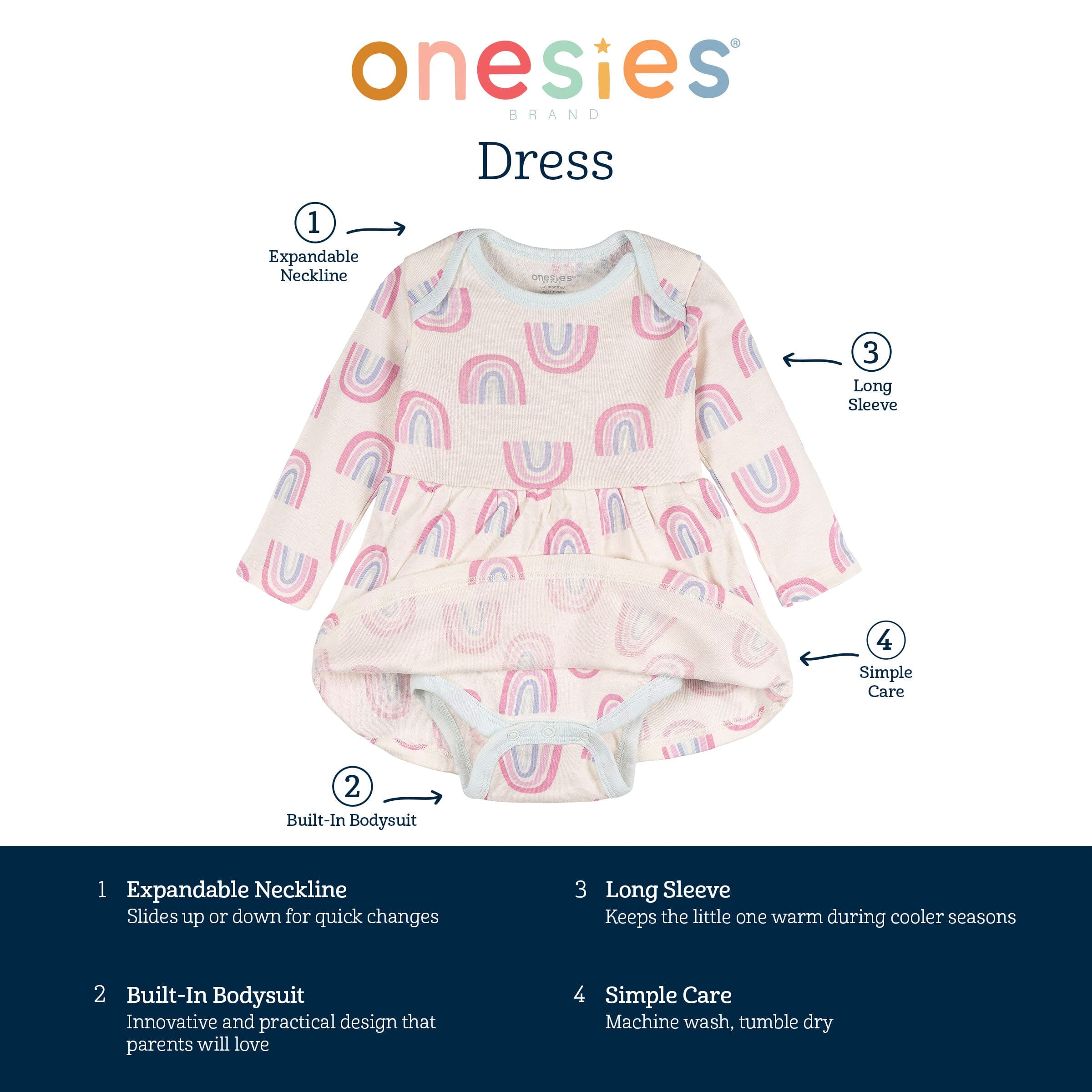 Baby Girls Ivory Rainbow Bodysuit Dress - Image 6