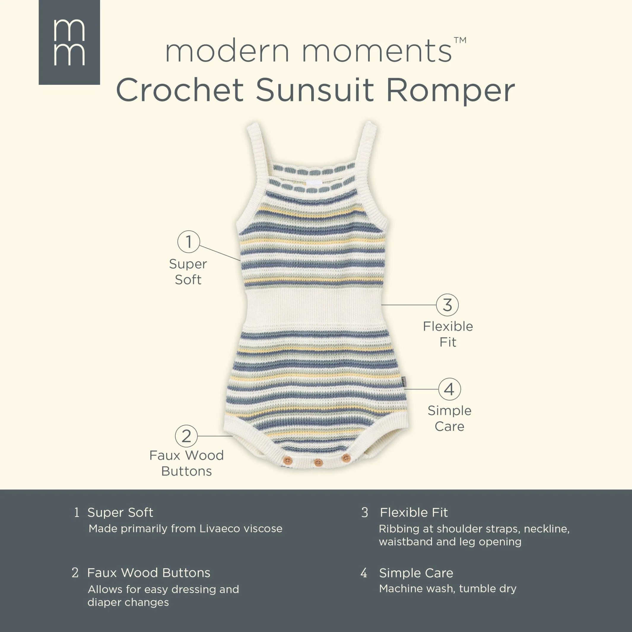 Baby Girls Medium Teal Stripe Crochet Sunsuit Romper - Image 7