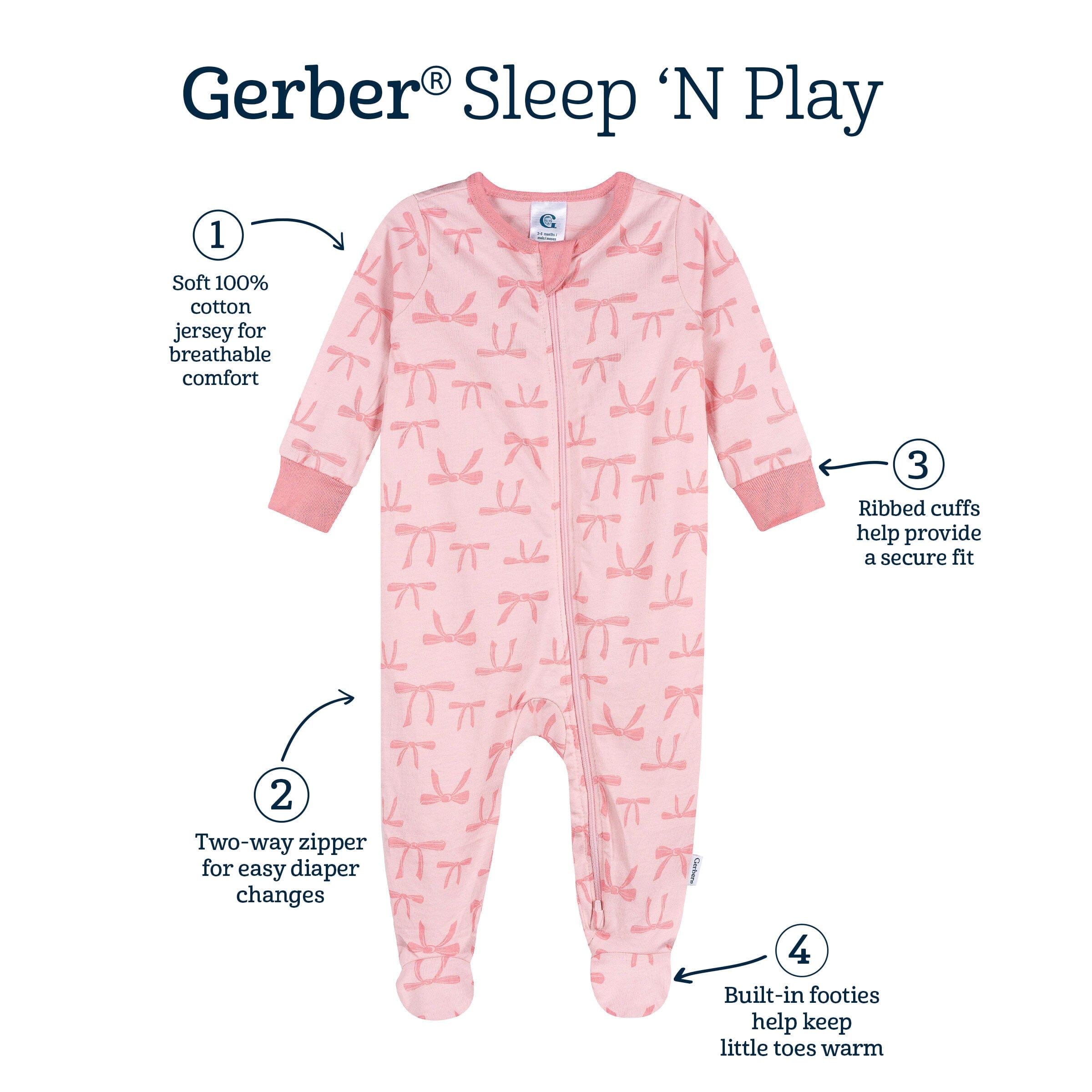 Baby Girls Pink Bows Sleep 'N Play - Image 5