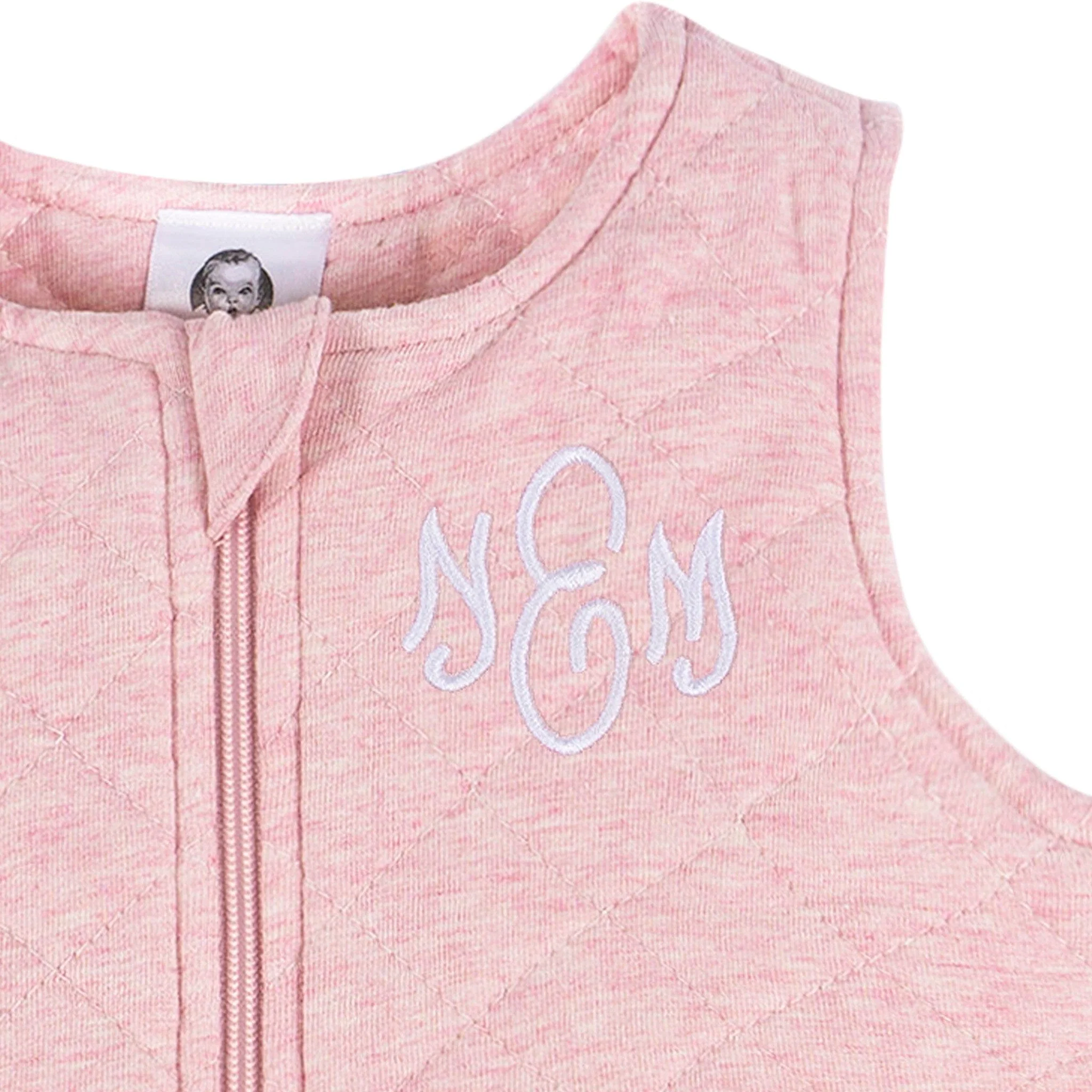 Embroidered Baby Girls Pink Heather Quilted Jersey Wearable Blanket - Image 2