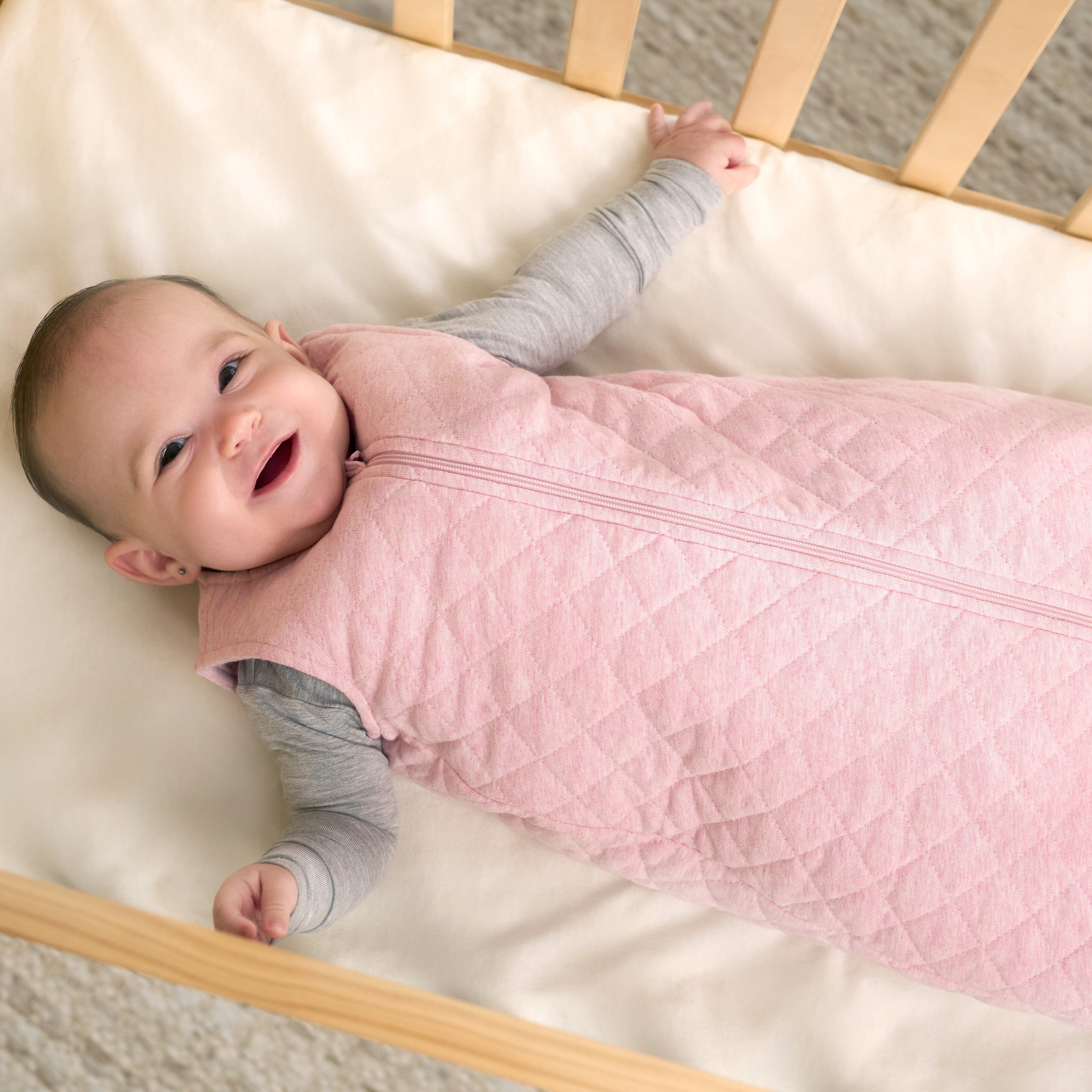 Embroidered Baby Girls Pink Heather Quilted Jersey Wearable Blanket - Image 3