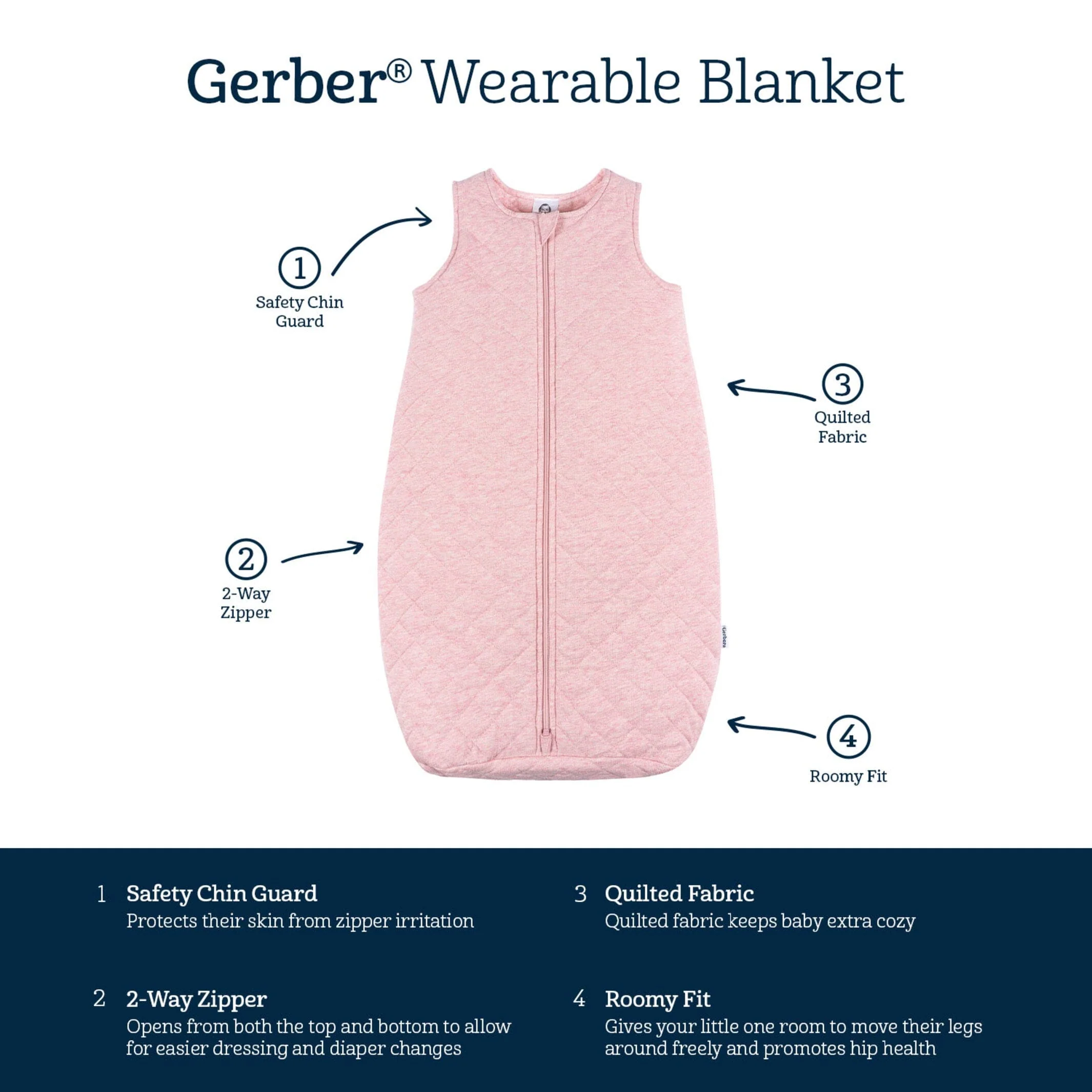 Embroidered Baby Girls Pink Heather Quilted Jersey Wearable Blanket - Image 7