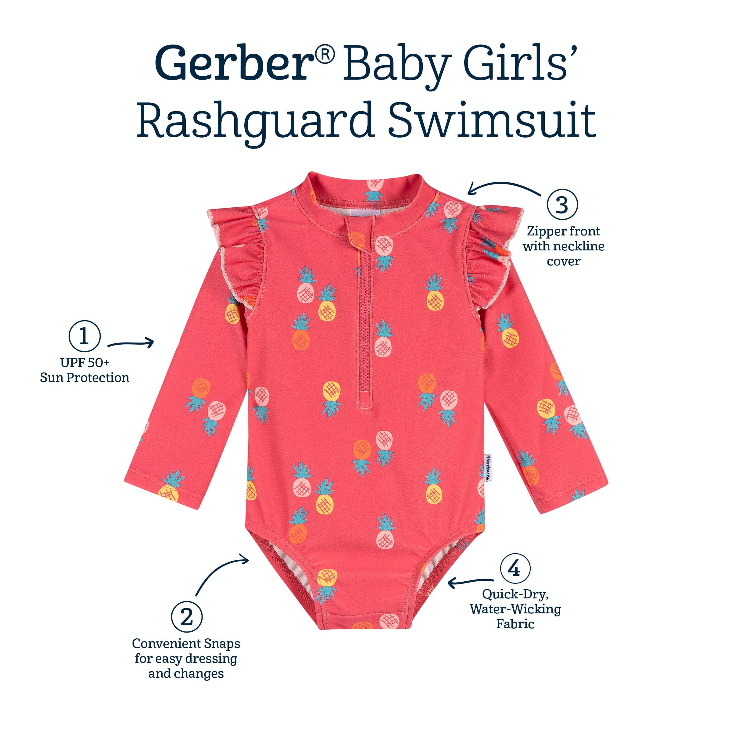 Baby Girls UPF 50+ Pink Pineapple Rash Guard - Image 7