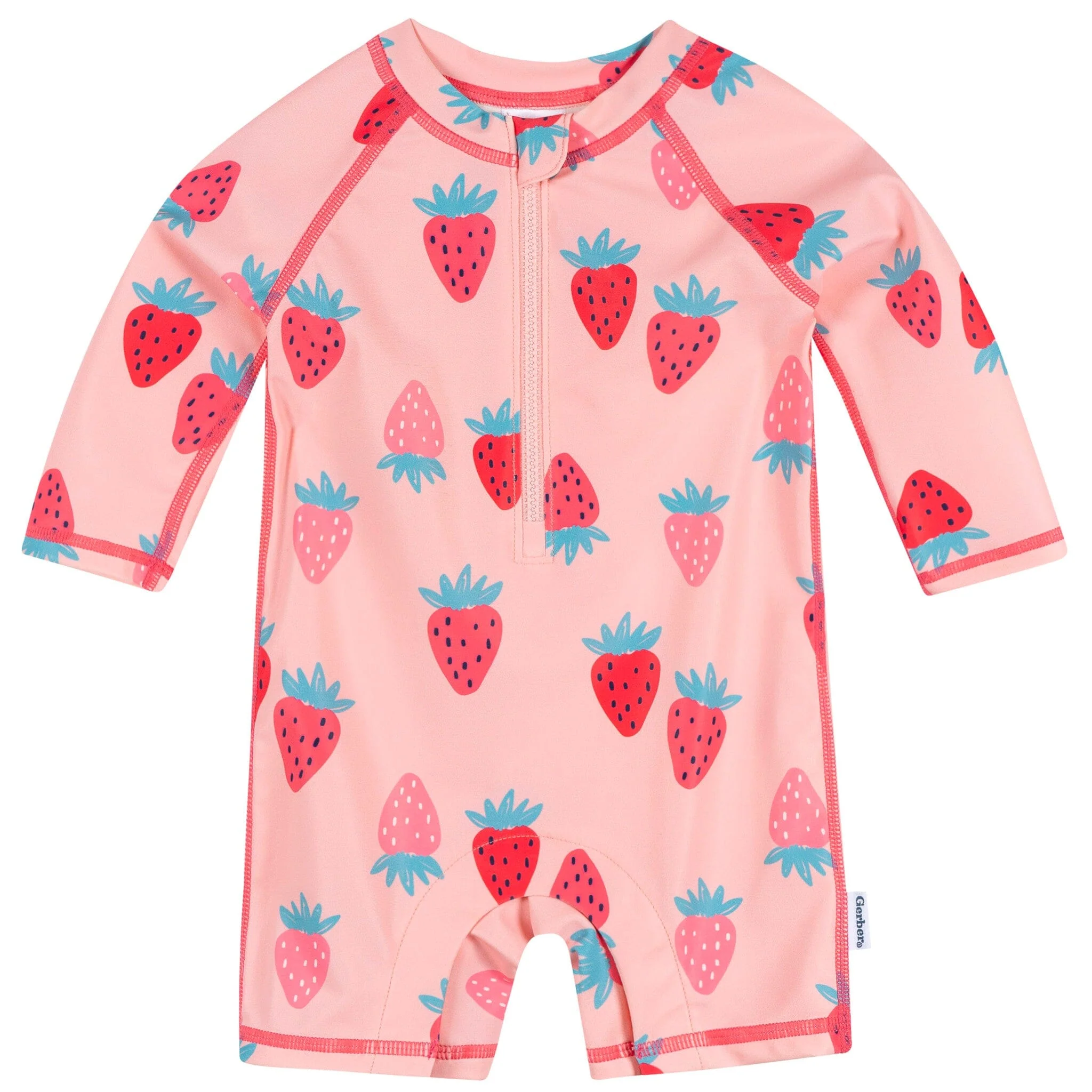 Baby Girls UPF 50+ Pink Strawberry Long Sleeve Rash Guard