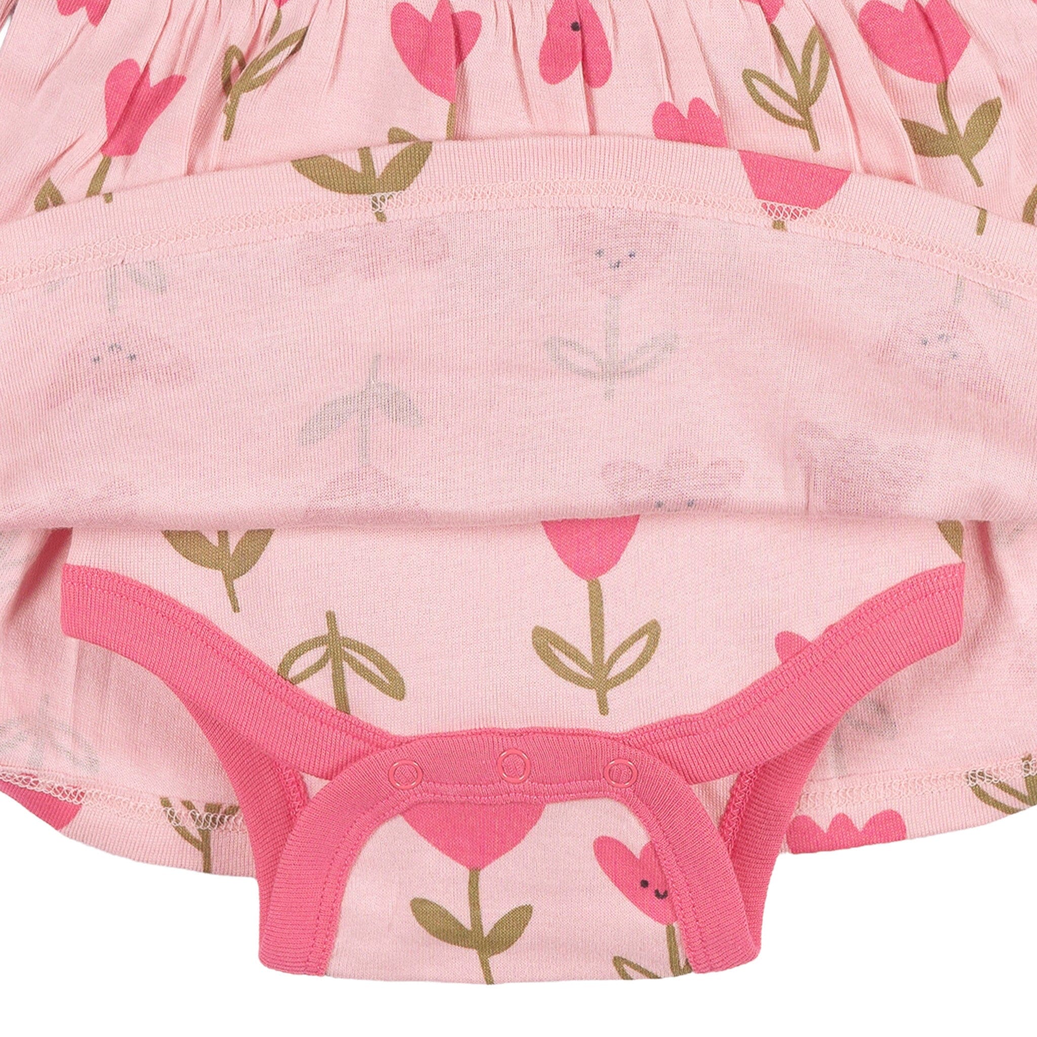 Baby Girls Pink Tulips Bodysuit Dress - Image 6