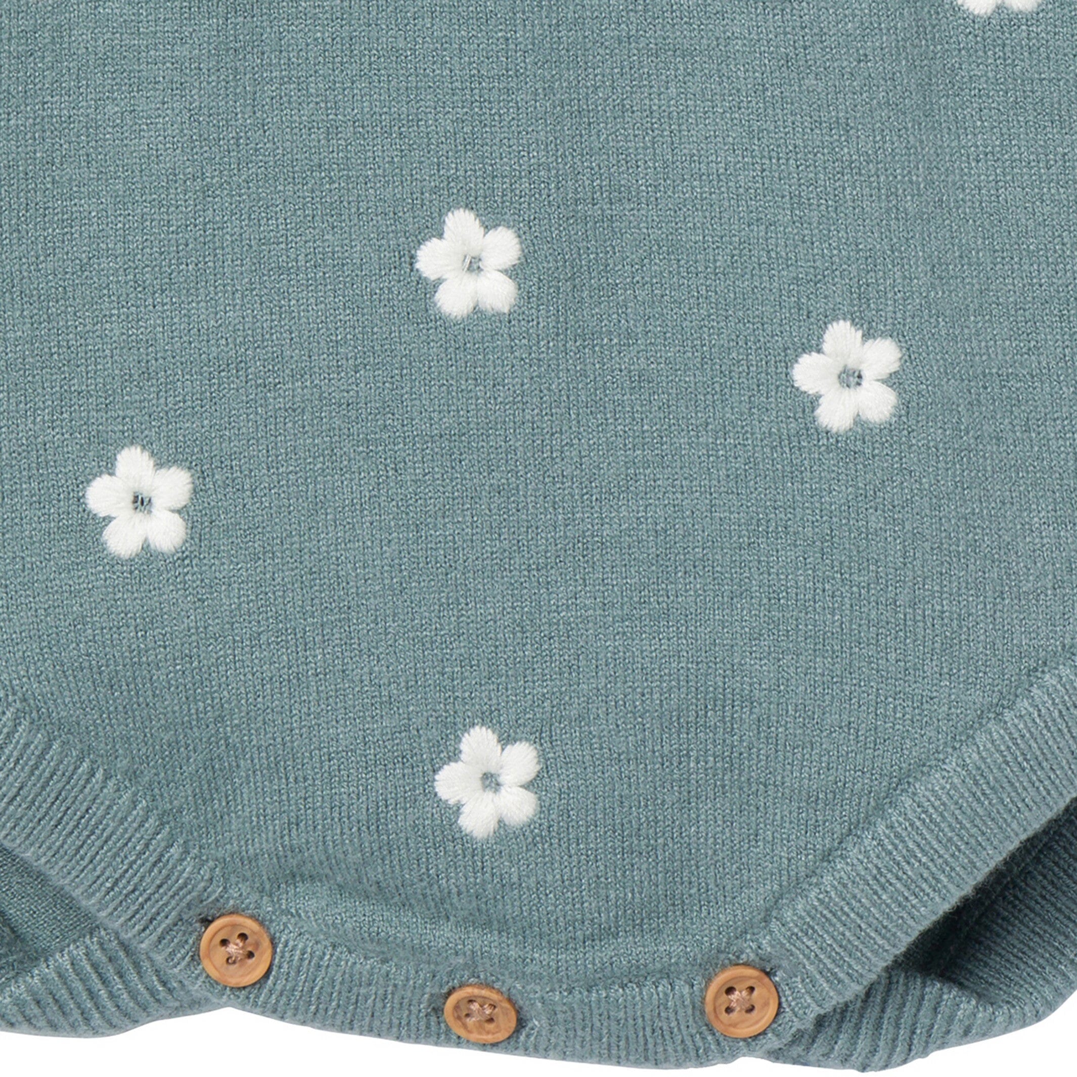 Baby Girls Teal Floral Jersey Sunsuit Viscose Romper - Image 5