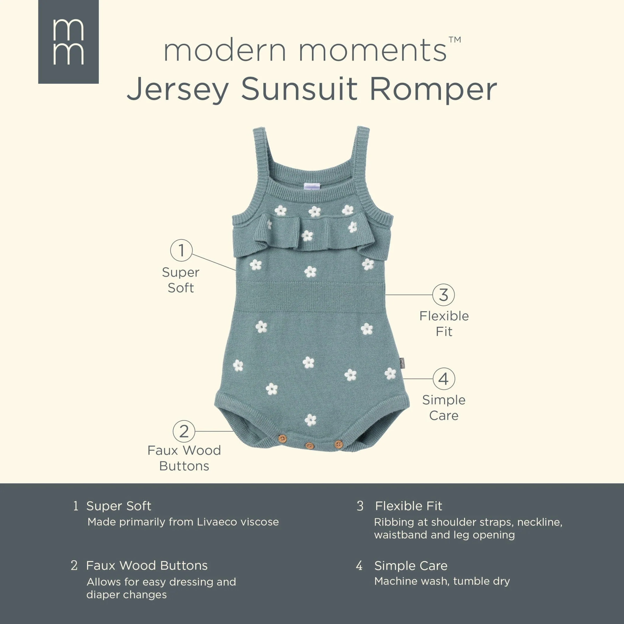 Baby Girls Teal Floral Jersey Sunsuit Viscose Romper - Image 6