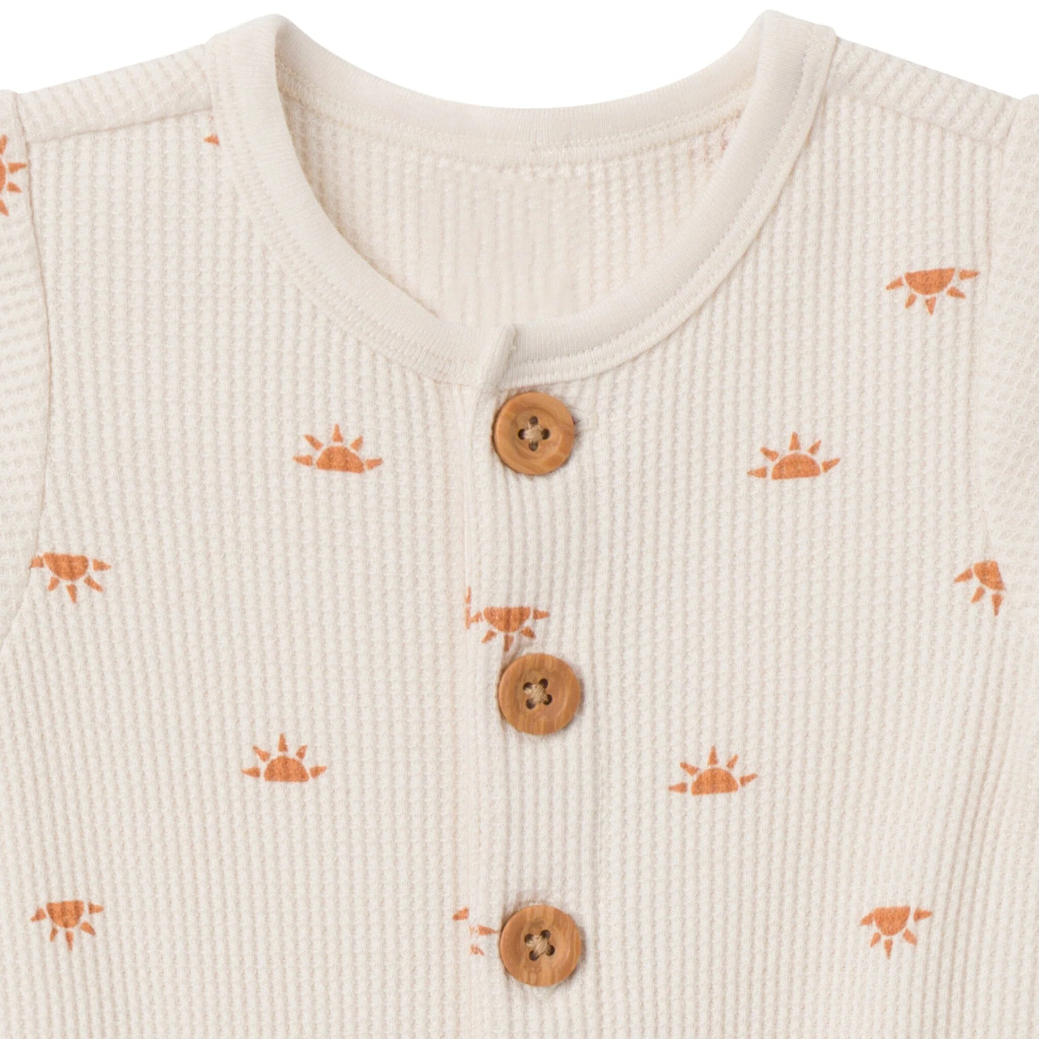 Baby Neutral Beige Suns Short Sleeve Long Leg Romper - Image 3