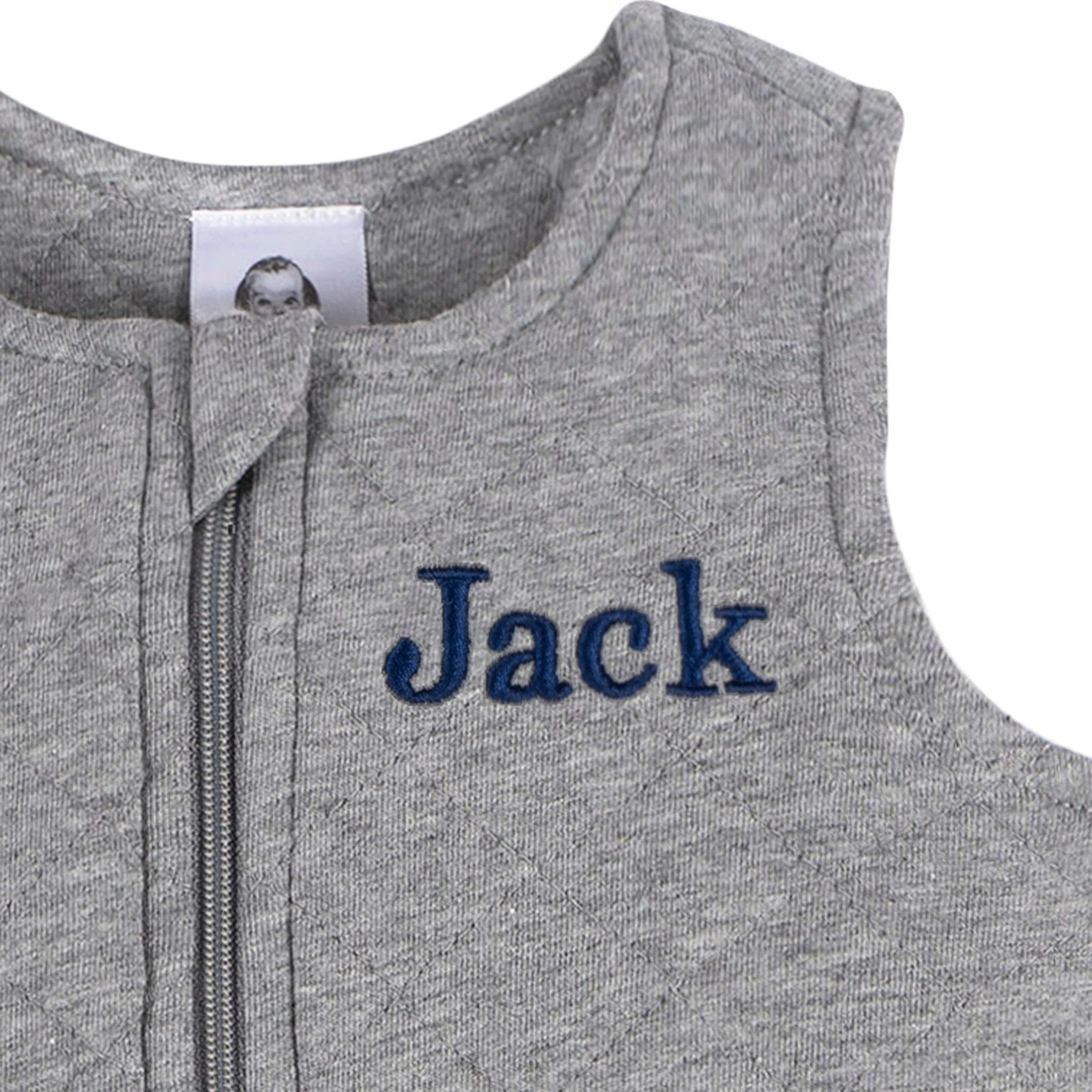 Embroidered Baby Neutral Grey Heather Quilted Jersey Wearable Blanket - Image 2