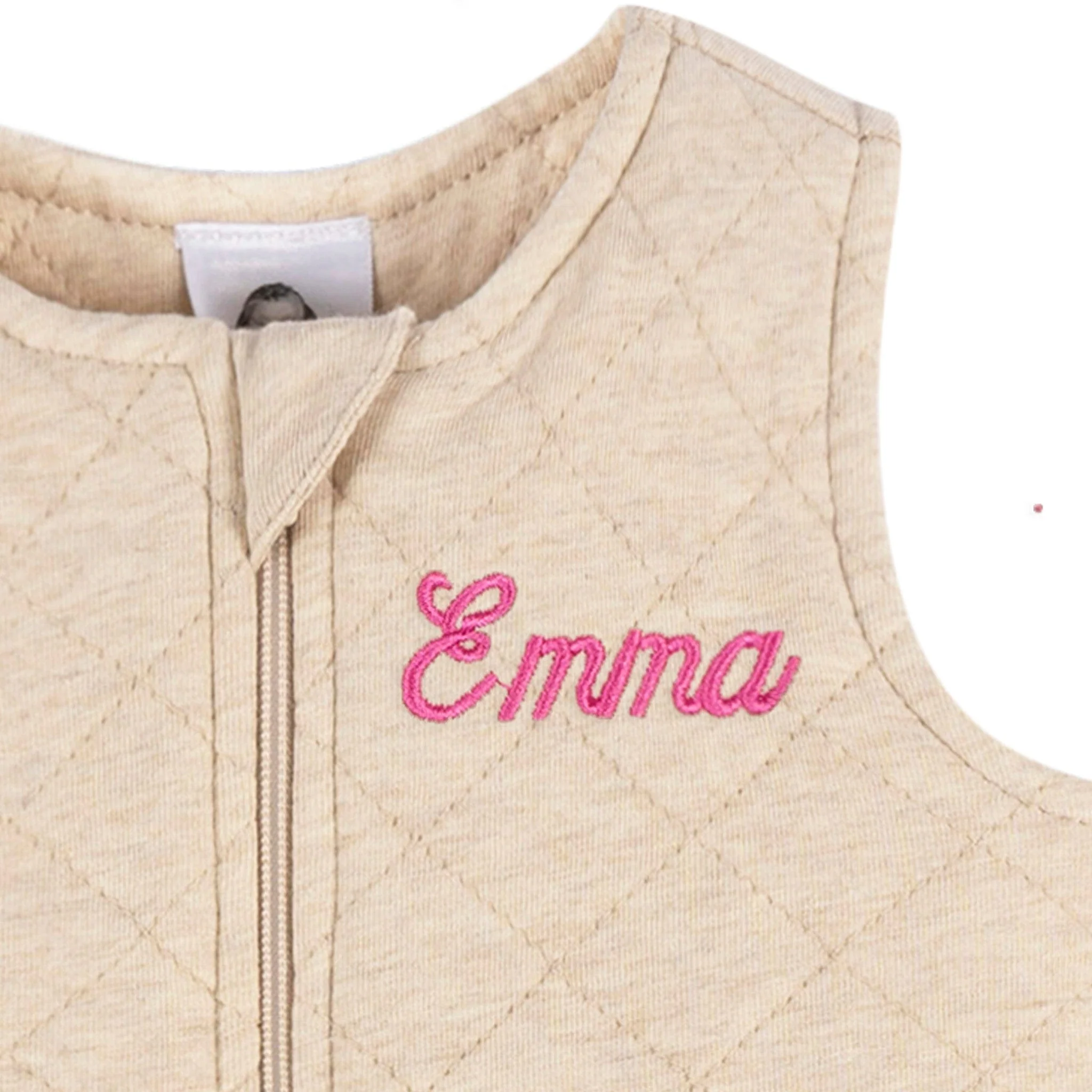 Embroidered Baby Neutral Oatmeal Heather Quilted Jersey Wearable Blanket - Image 2