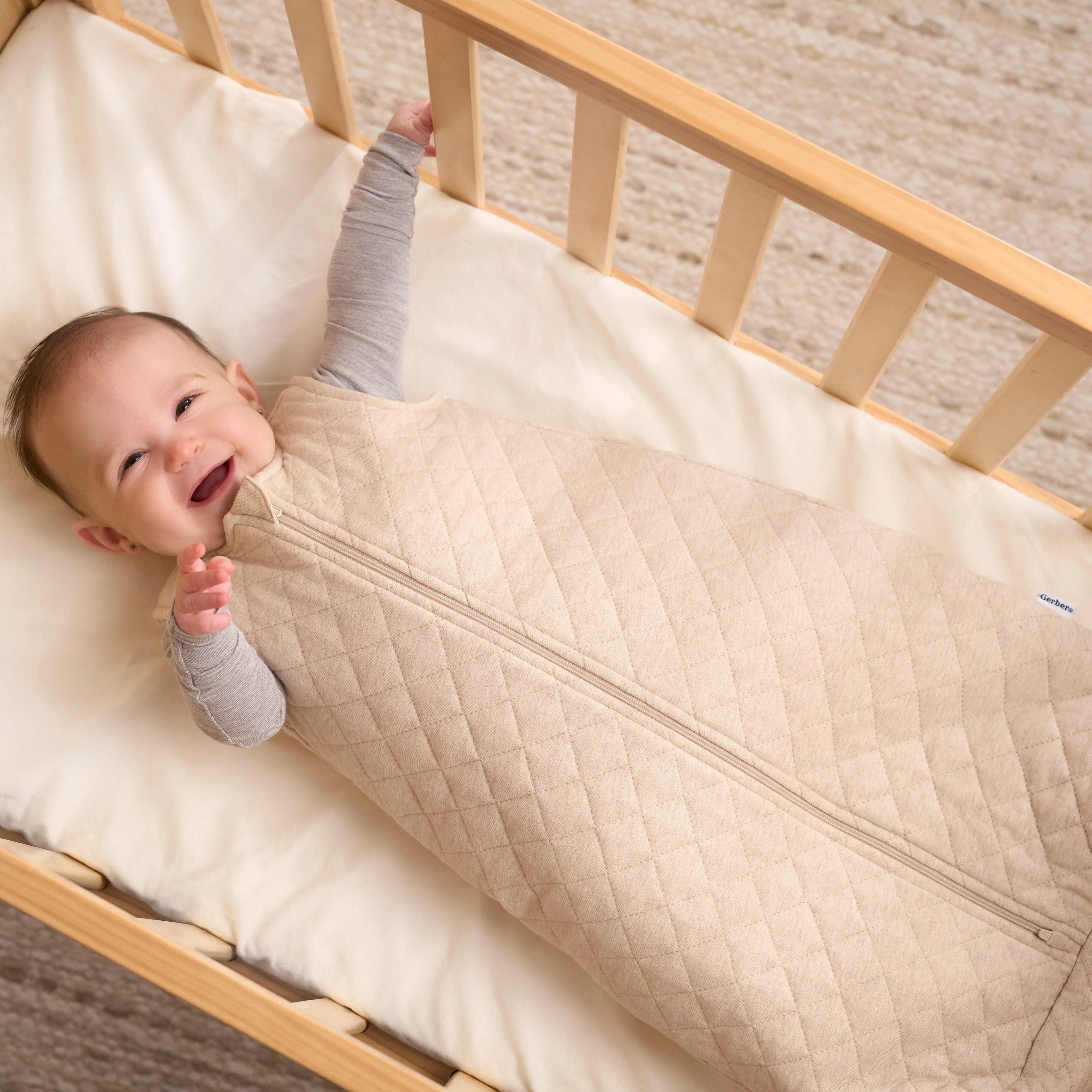 Embroidered Baby Neutral Oatmeal Heather Quilted Jersey Wearable Blanket - Image 3