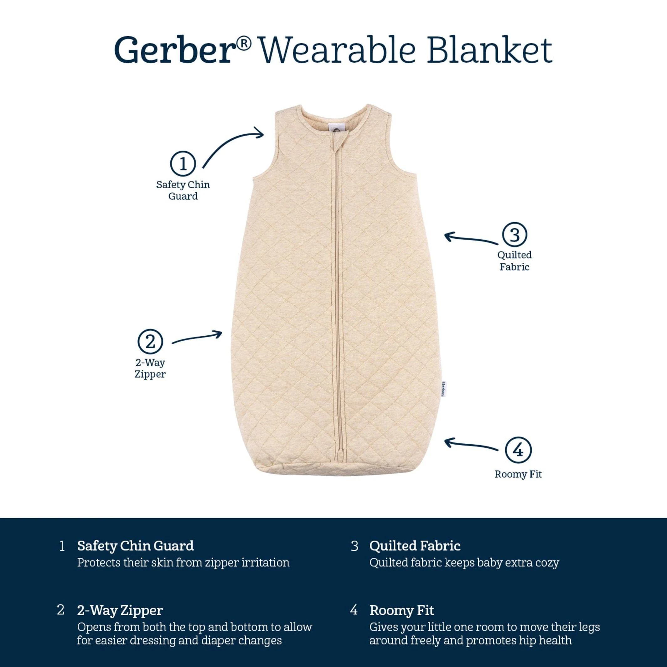 Embroidered Baby Neutral Oatmeal Heather Quilted Jersey Wearable Blanket - Image 8