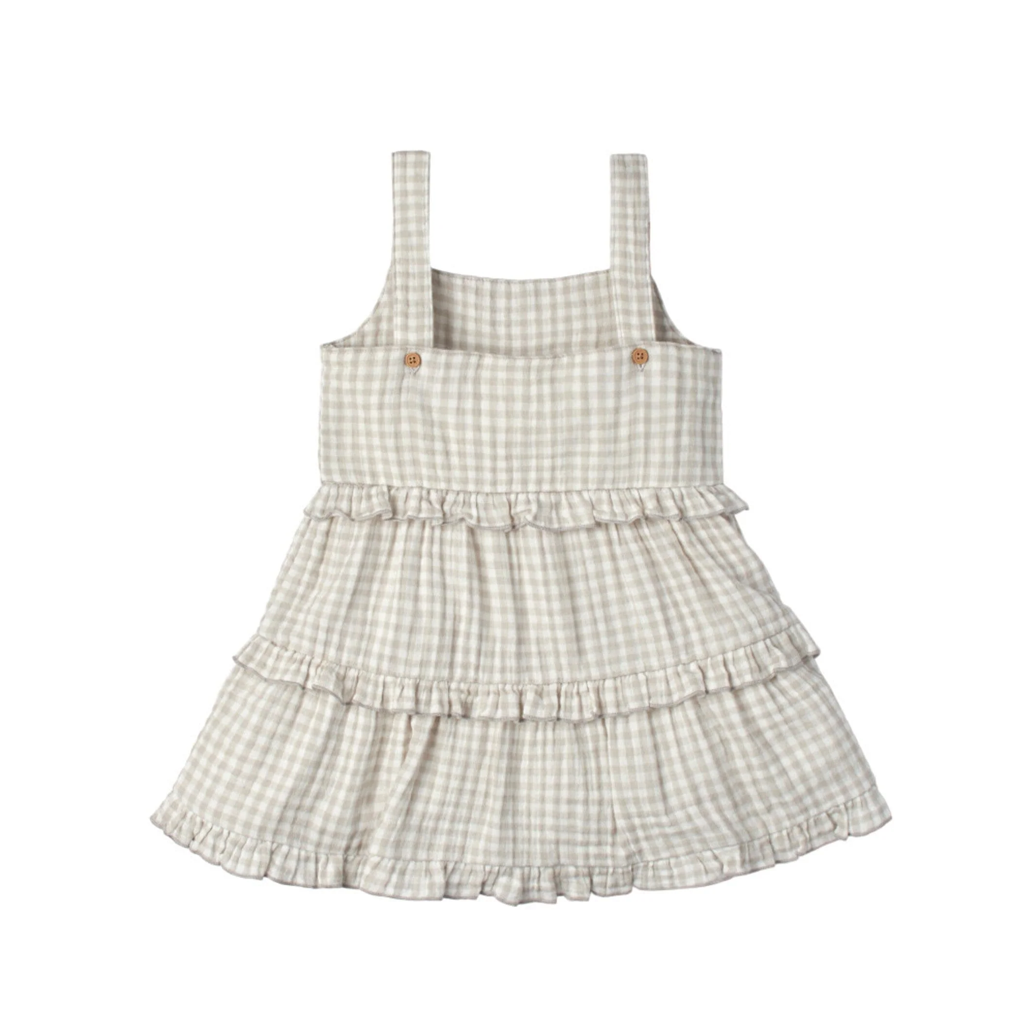Infant & Toddler Girls Khaki Gingham Tiered Dress - Image 7