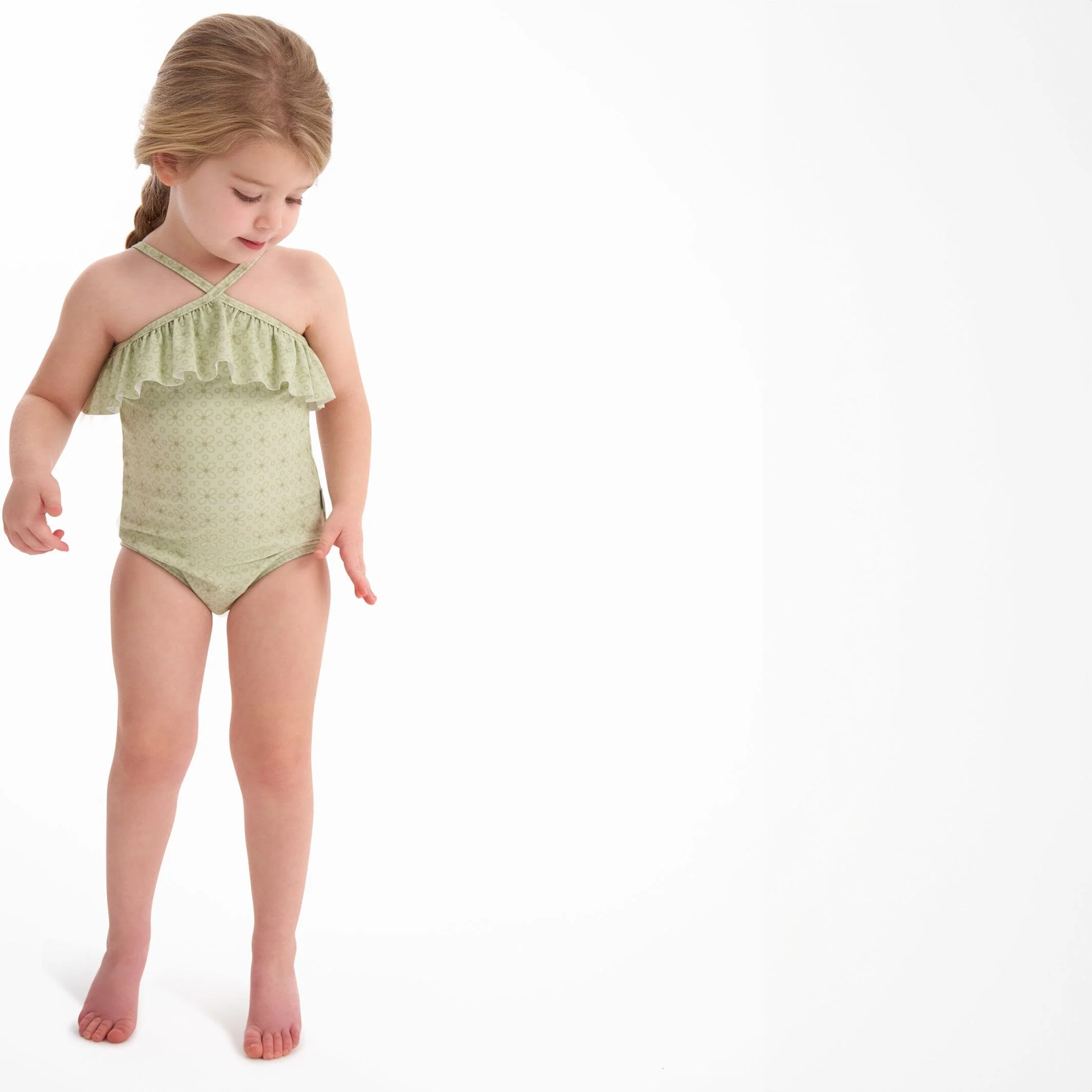 Toddler Girls UPF 50+ Eyelet Floral Print One-Piece Swimsuit - Image 2