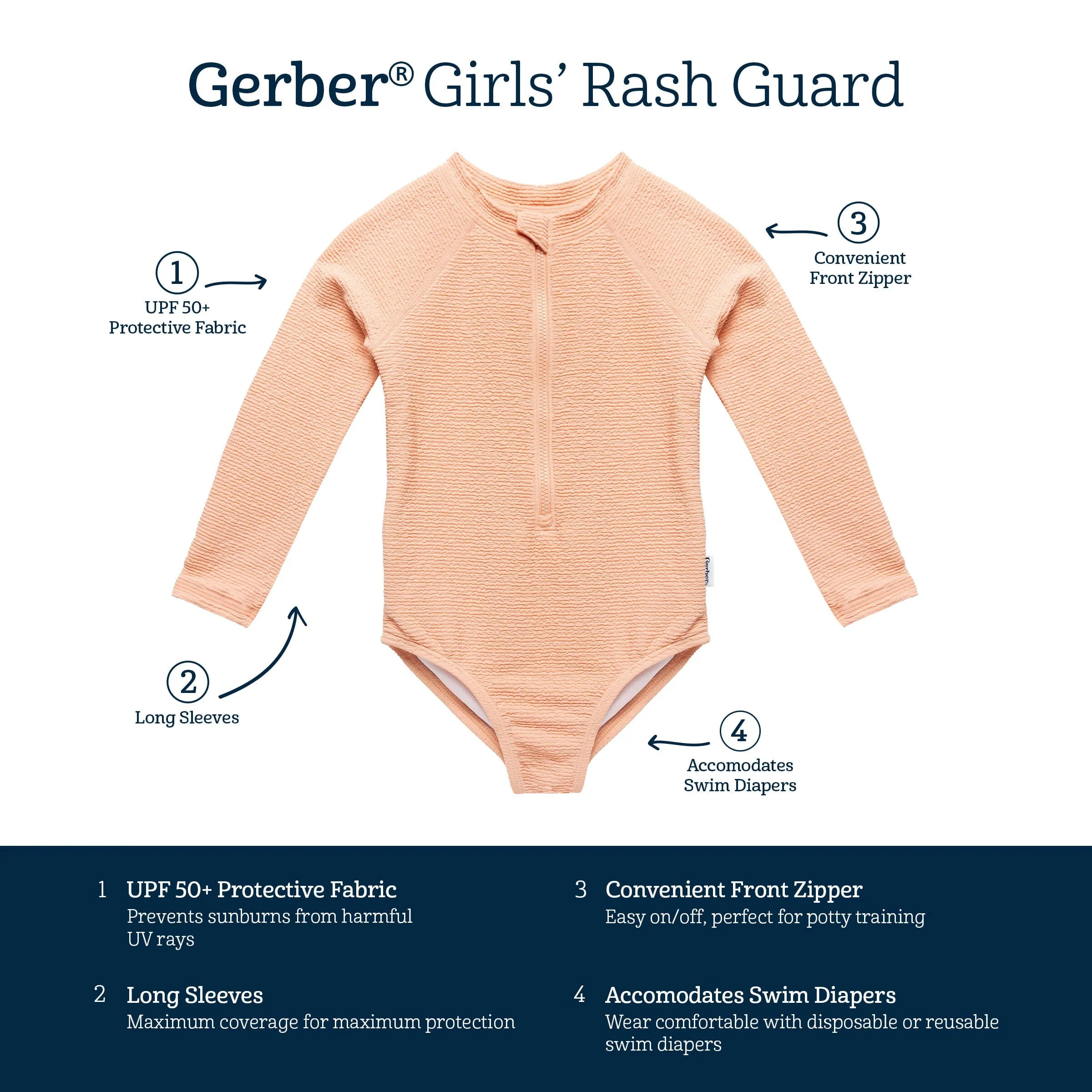 Toddler Girls UPF 50+ Peach Rash Guard - Image 7
