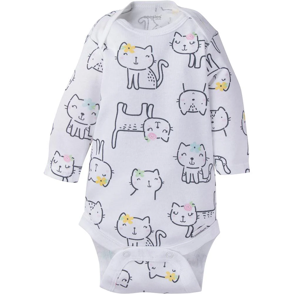 6-Pack Baby Girl Long Sleeve Kitty Onesies® Brand Bodysuits - Image 3