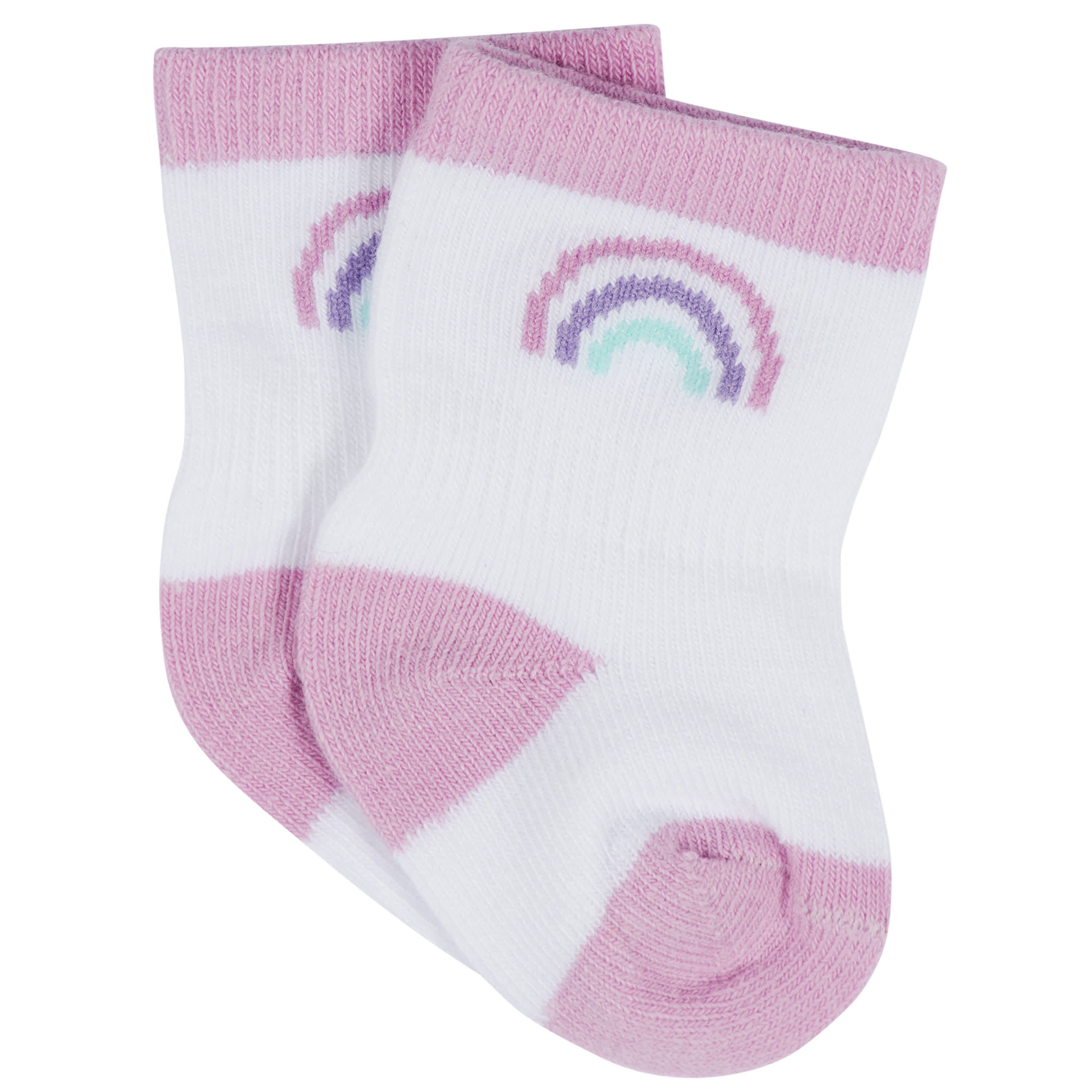 12-Pack Baby & Toddler Girls Rainbow Floral Jersey Crew Wiggle Proof® Socks - Image 5