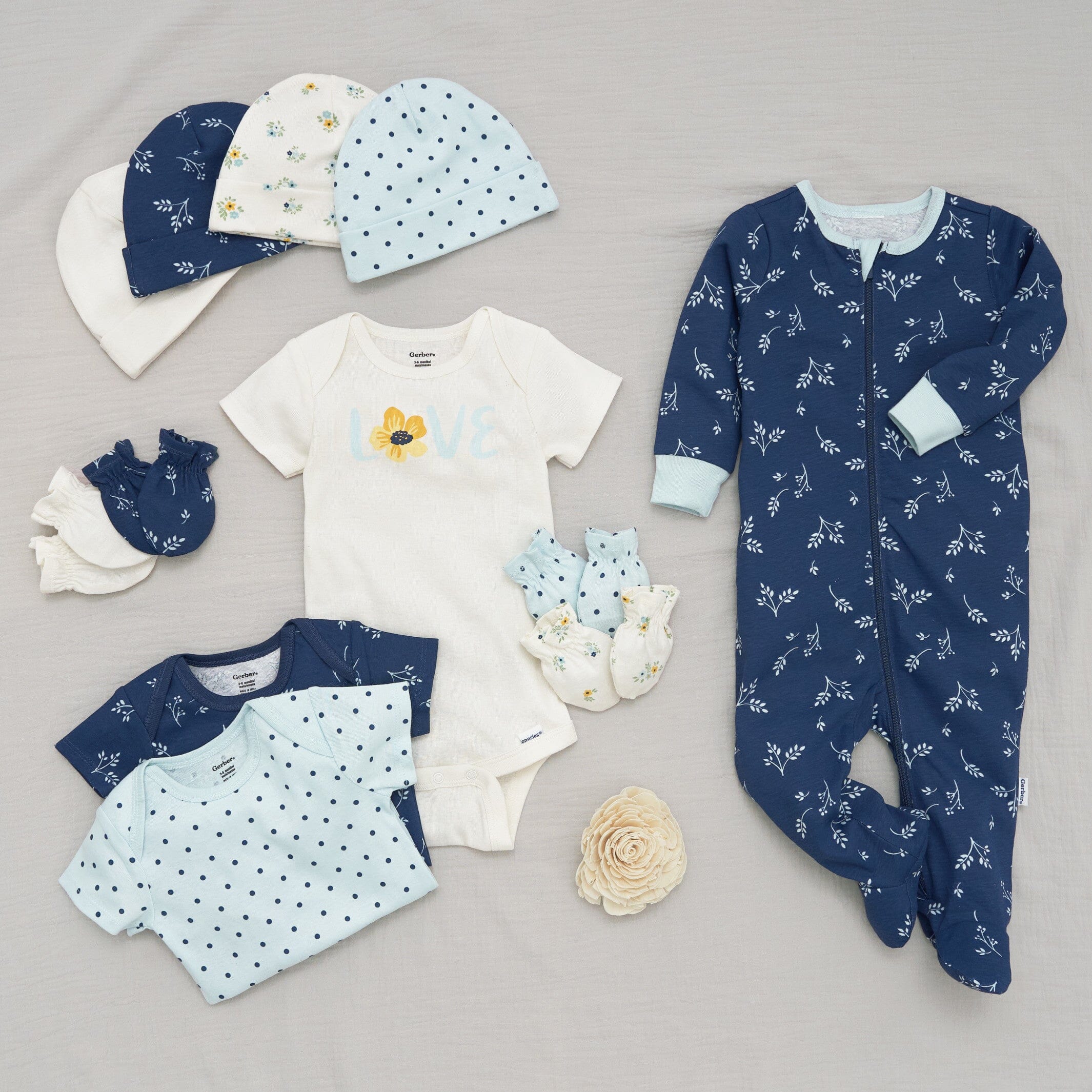12-Piece Baby Girls Blue Flowers Layette Bundle - Image 2