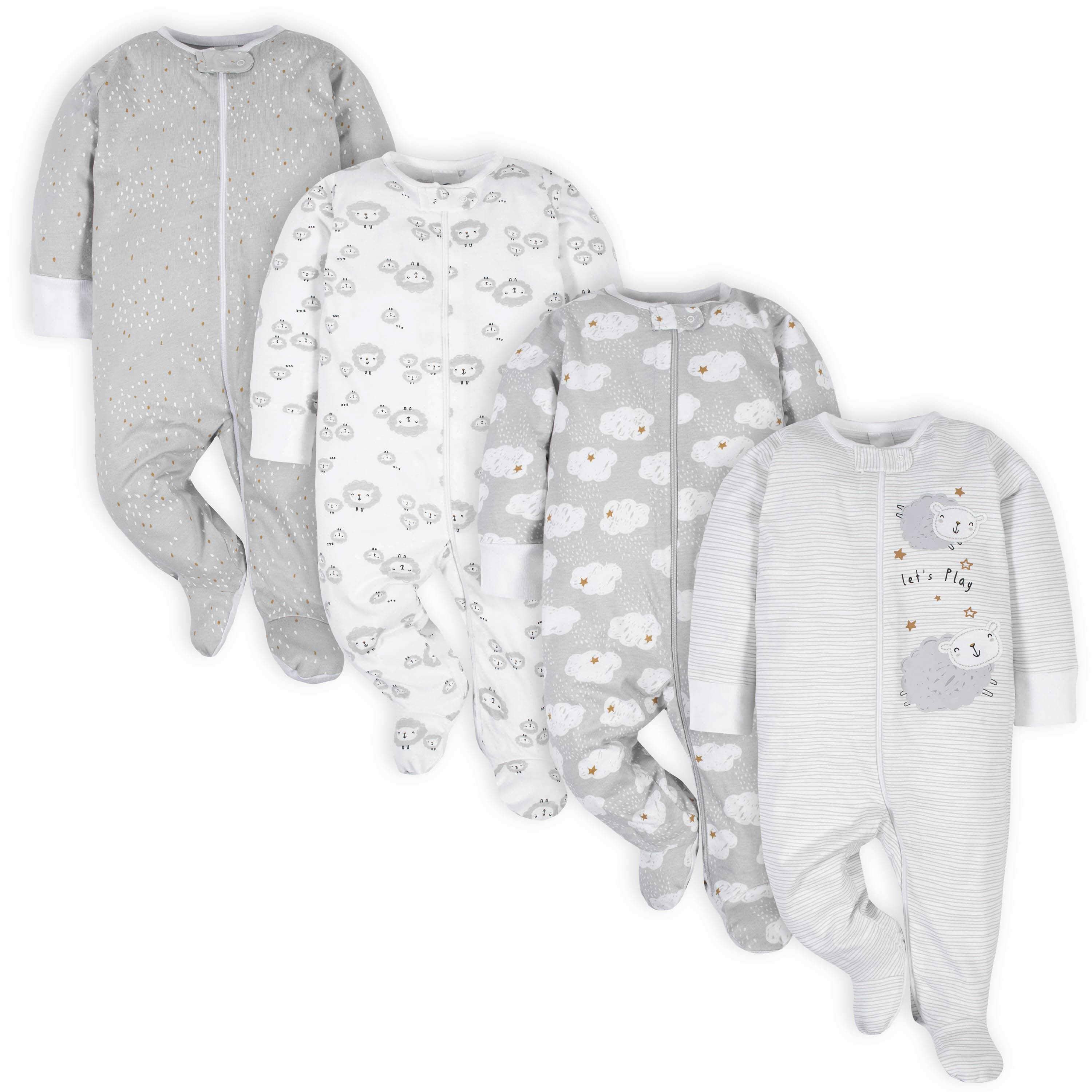18-Piece Baby Neutral Sheep and Clouds Sleep 'N Play, Onesies® Bodysuit, and Burpcloth Set - Image 2