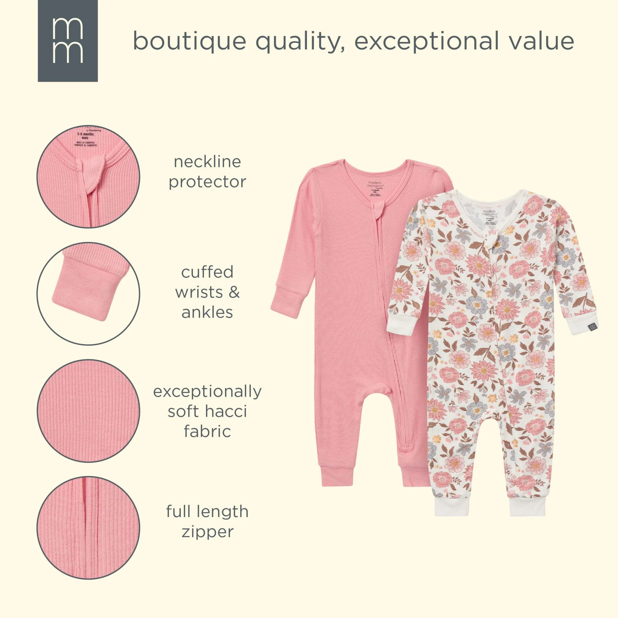 2-Pack Girls Peach Floral Viscose Snug Fit Footless Pajamas - Image 8