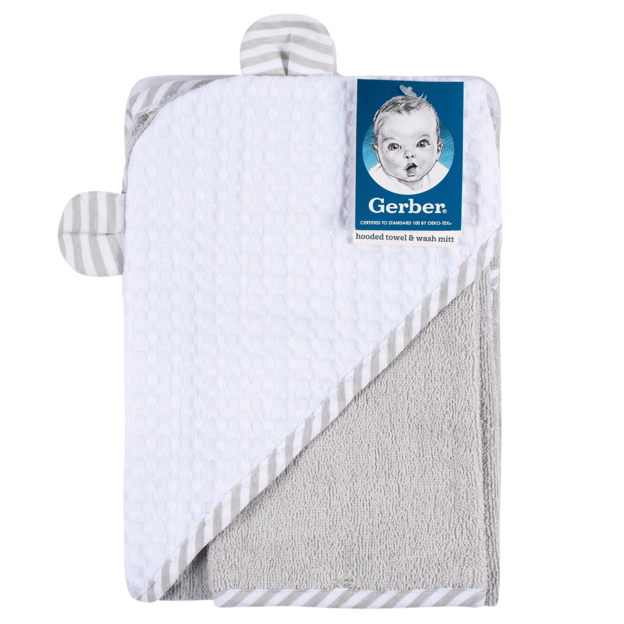 2-Piece Baby Boys Bear Hooded Towel and Washcloth Mitt Set - Image 5