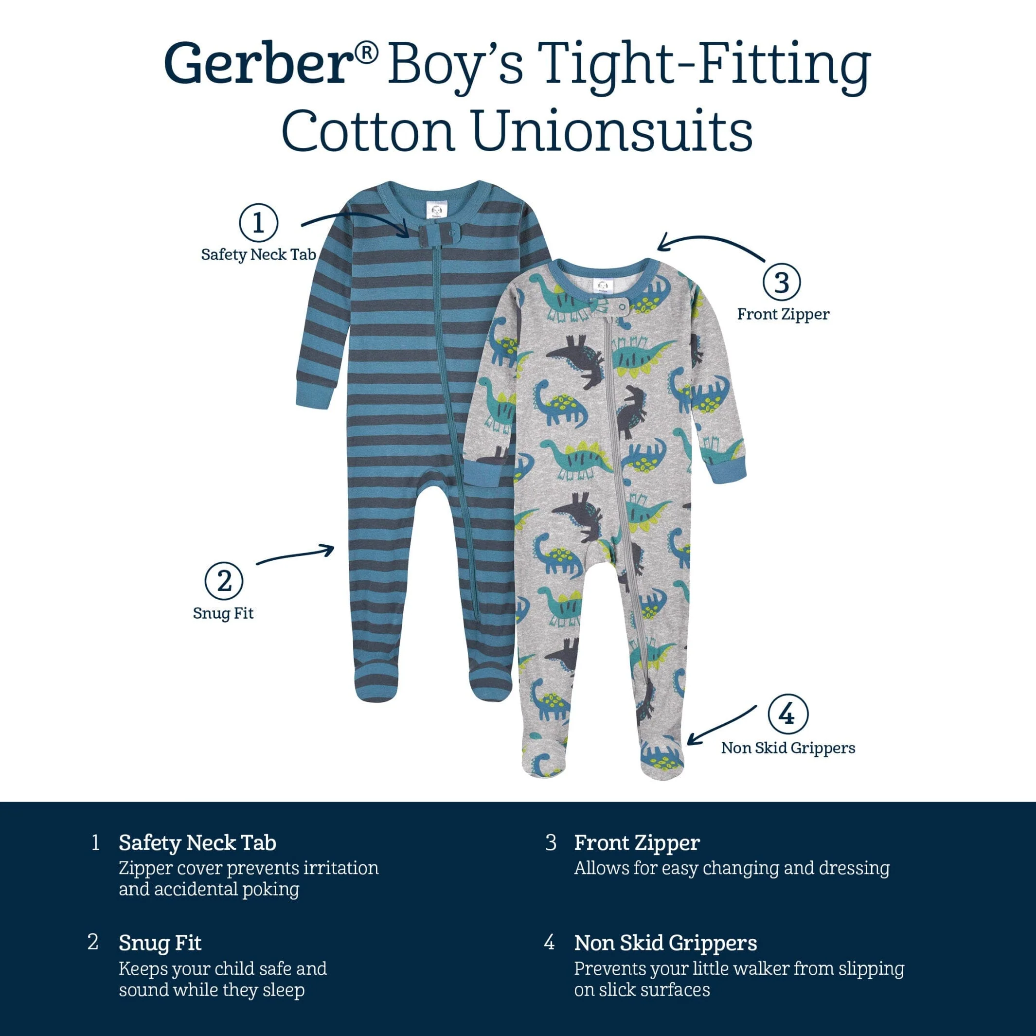 2-Pack Baby & Toddler Boys Big Dino Snug Fit Footed Cotton Pajamas - Image 4