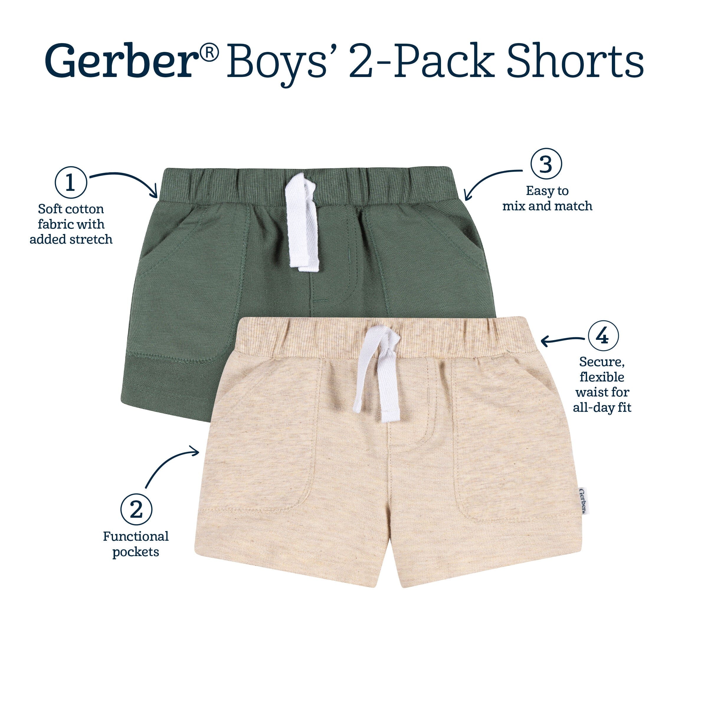 2-Pack Baby & Toddler Boys Green & Tan Knit Shorts - Image 12